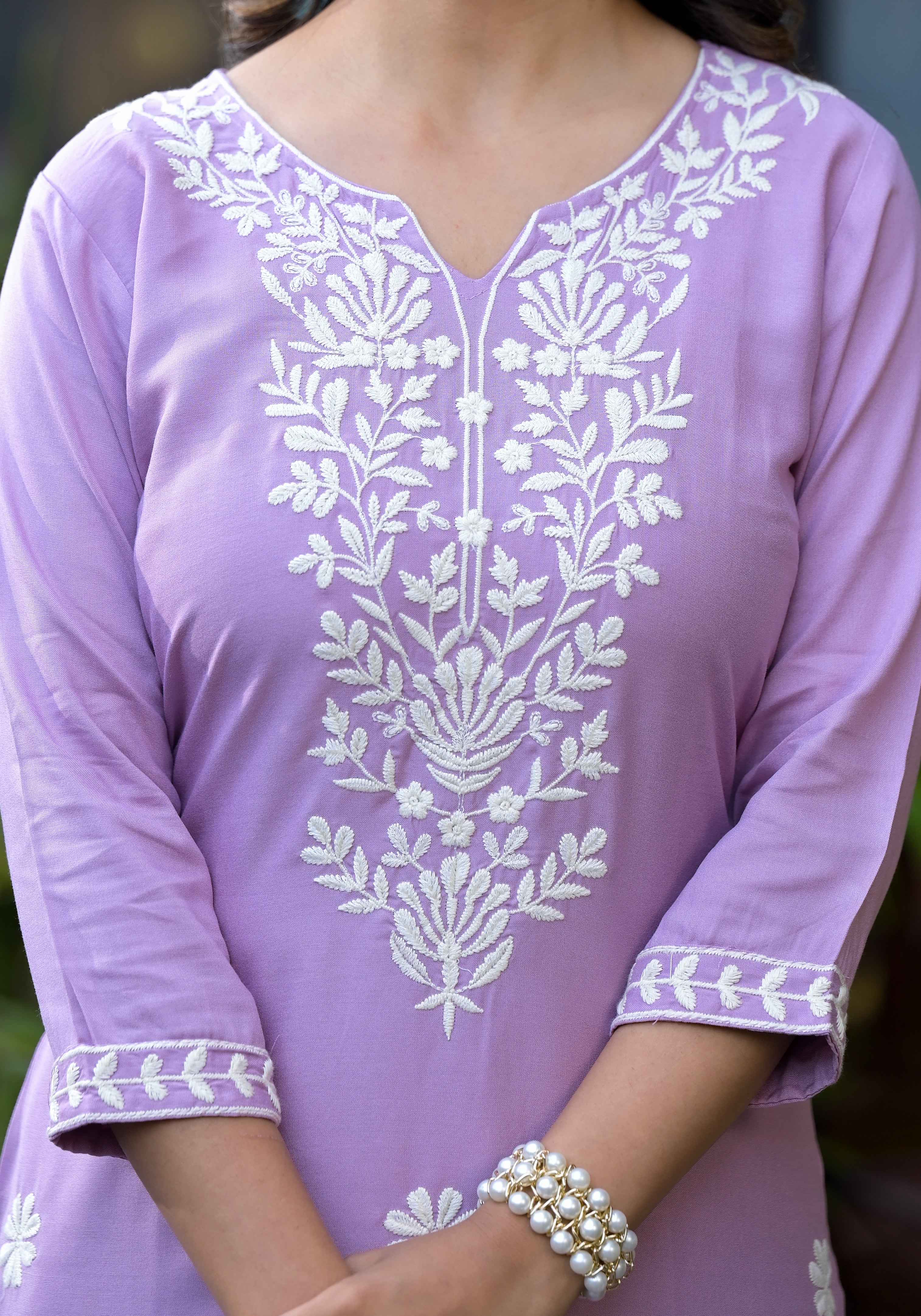 Lavender Lucknowi Embroidered Rayon Salwar Suit