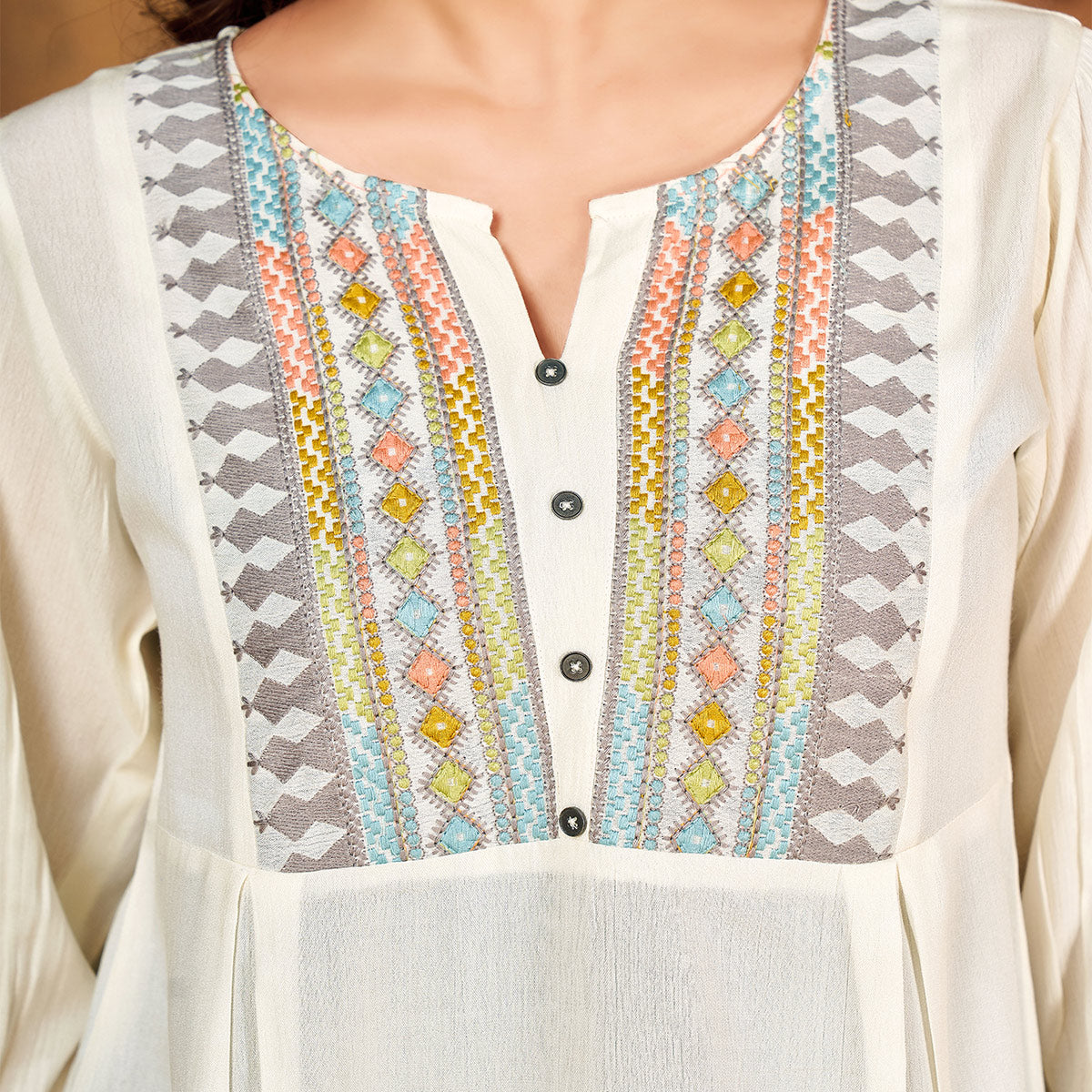 White Embroidered Rayon Top