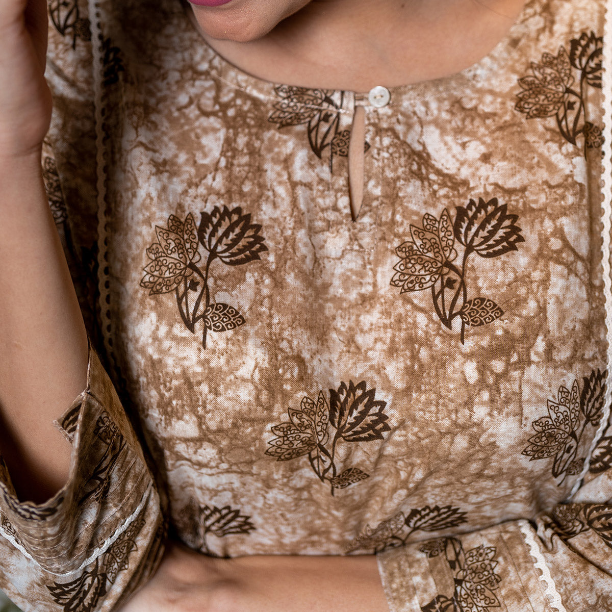 Brown Floral Printed Pure Cotton kurti