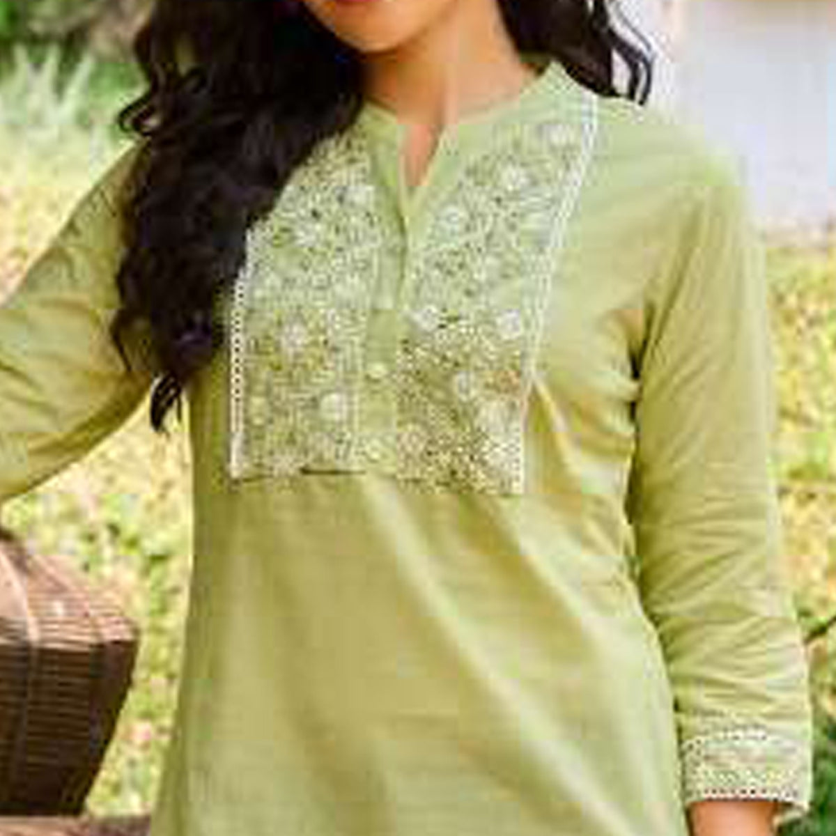 Pista Green Embroidered Pure Cotton Top
