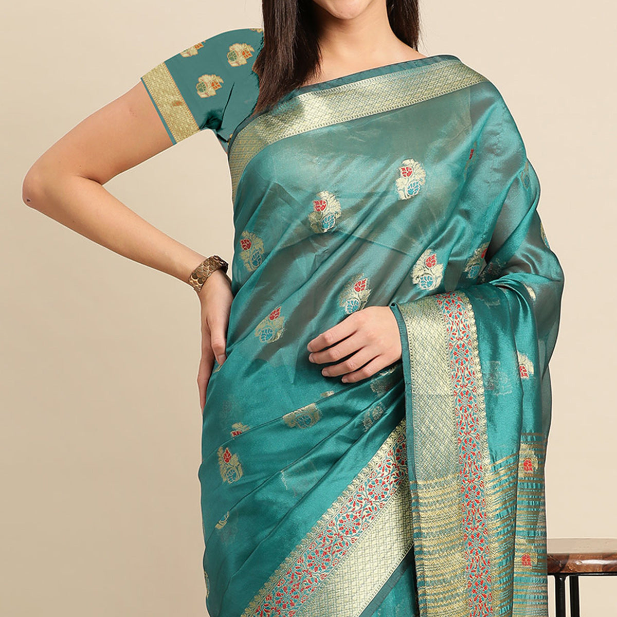Rama Woven Organza Saree
