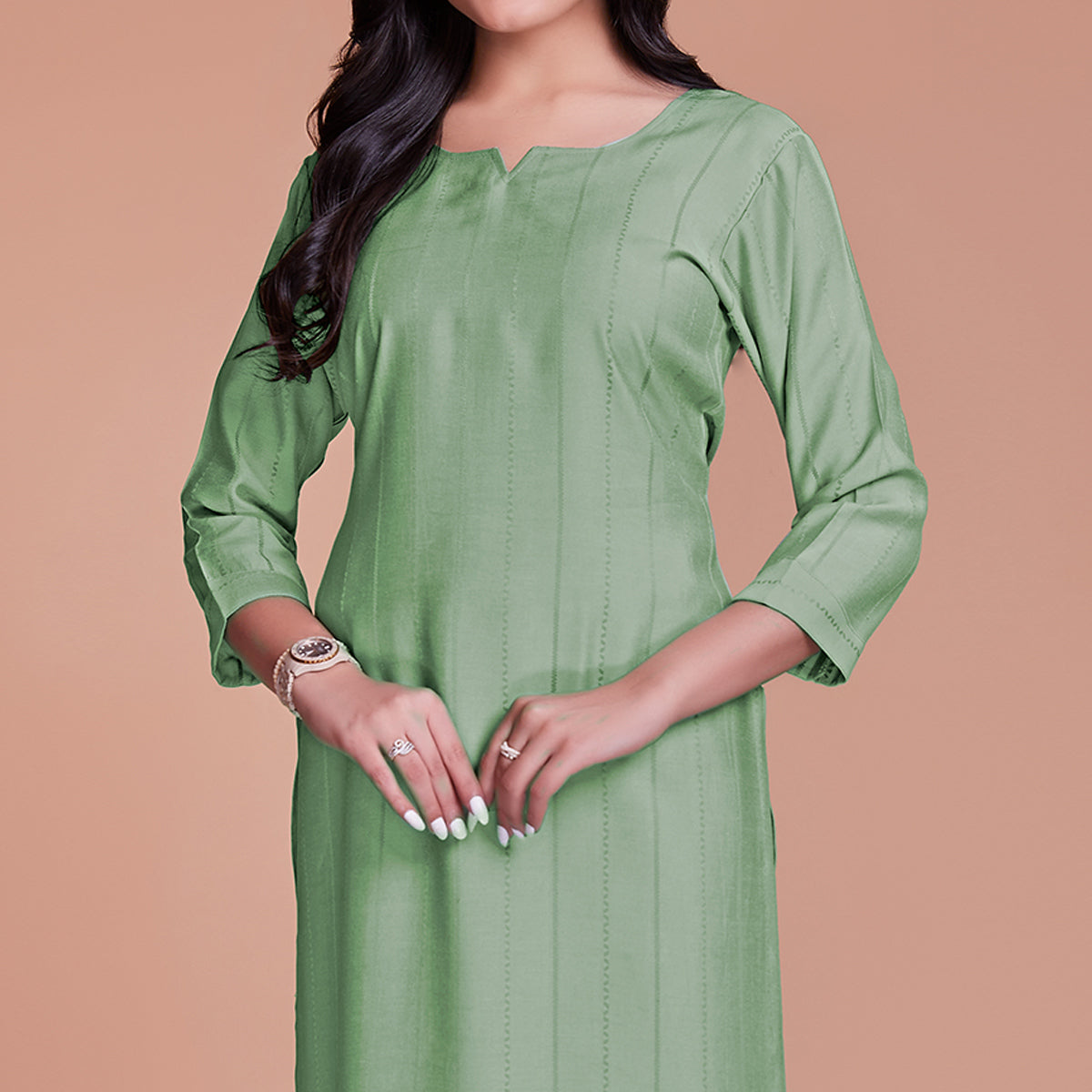 Light Pista Green Woven Viscose Kurti Pant Set