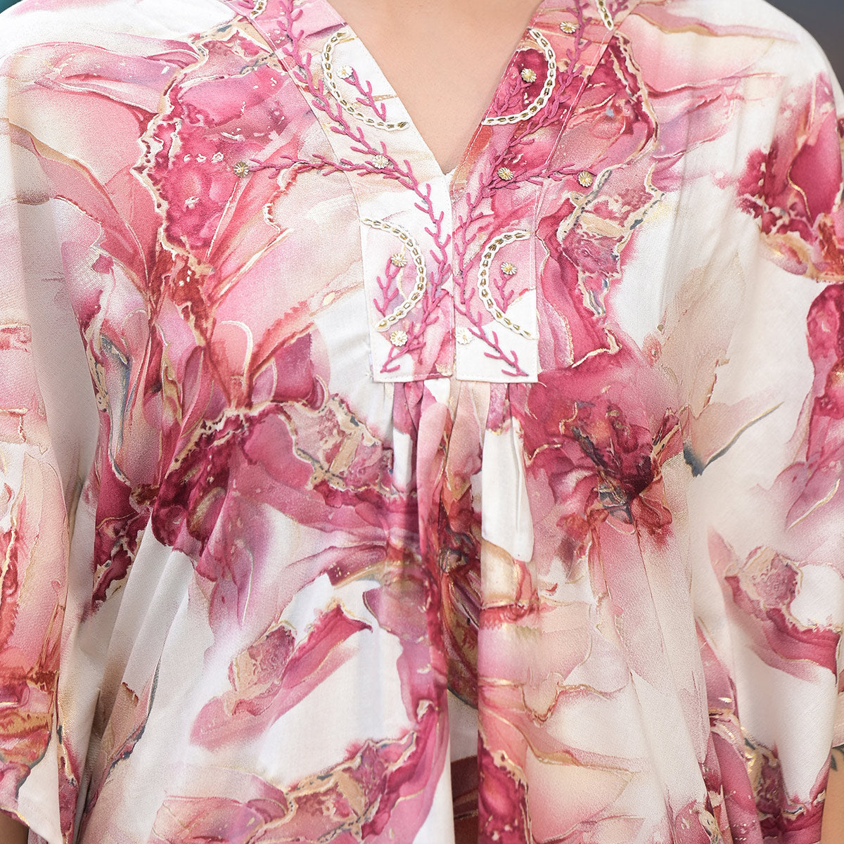 Mauve Foil Printed Rayon Kaftan Co-Ord Set