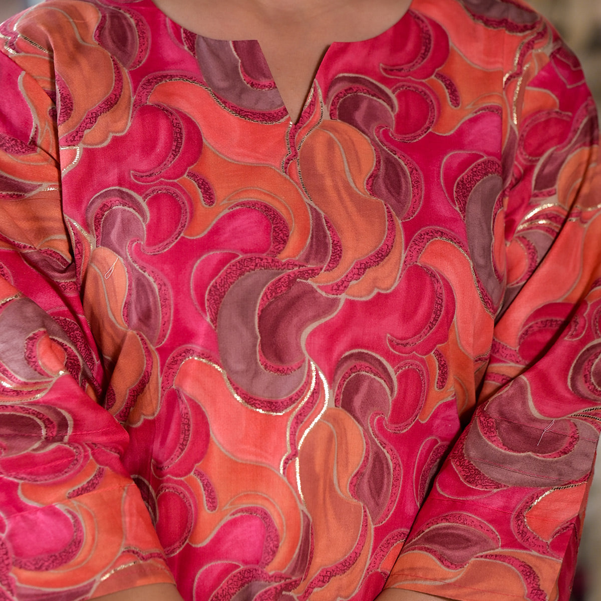 Peach Foil Printed Pure Cotton Co-Ord Set