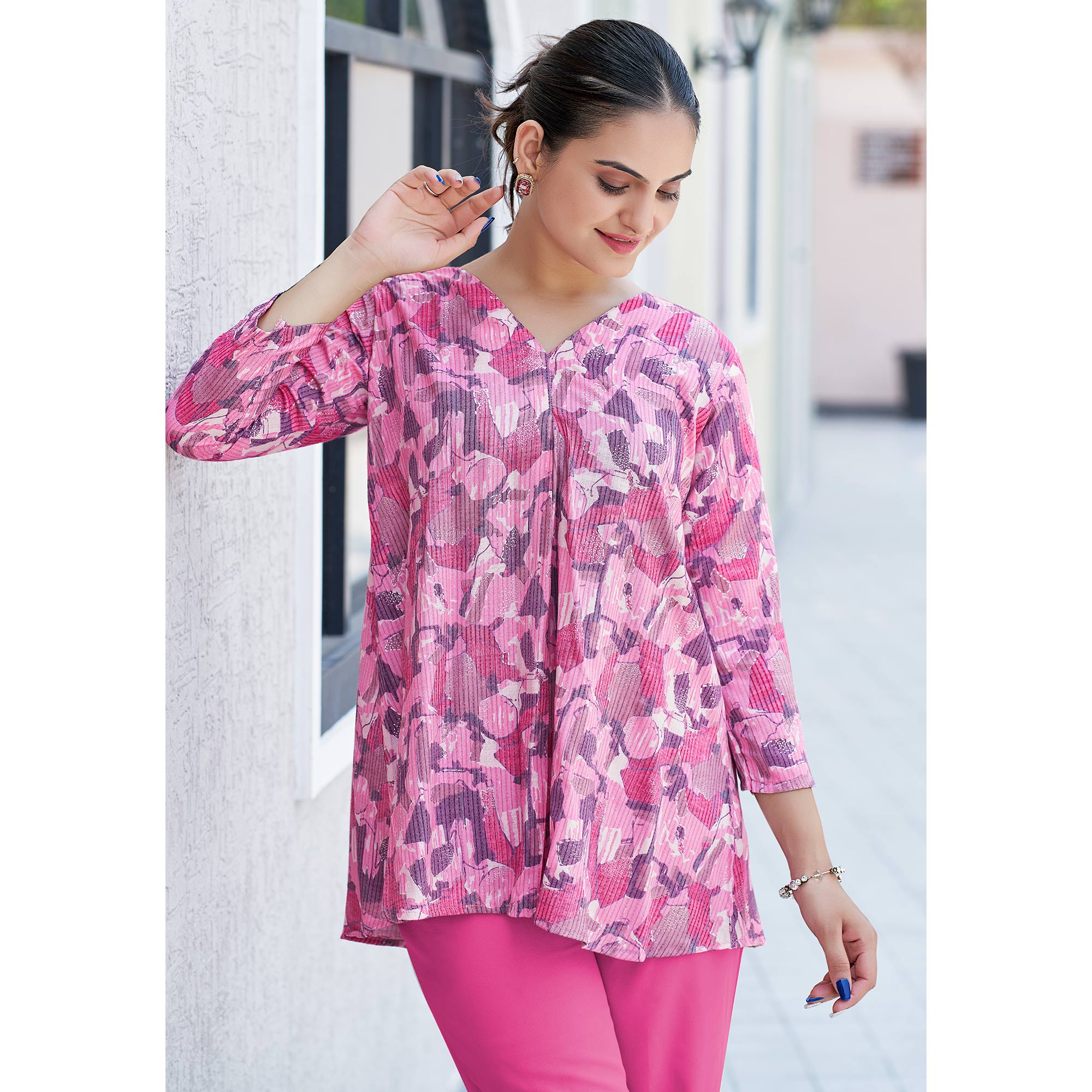 Pink Printed Rayon Top