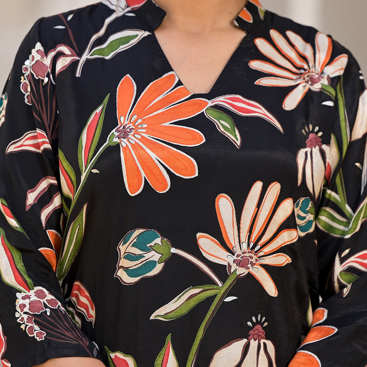 Black Floral Printed Muslin Co Ord Set