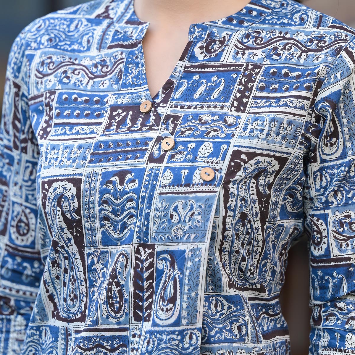 Blue Printed Pure Cotton Angrakha Co-Ord Set