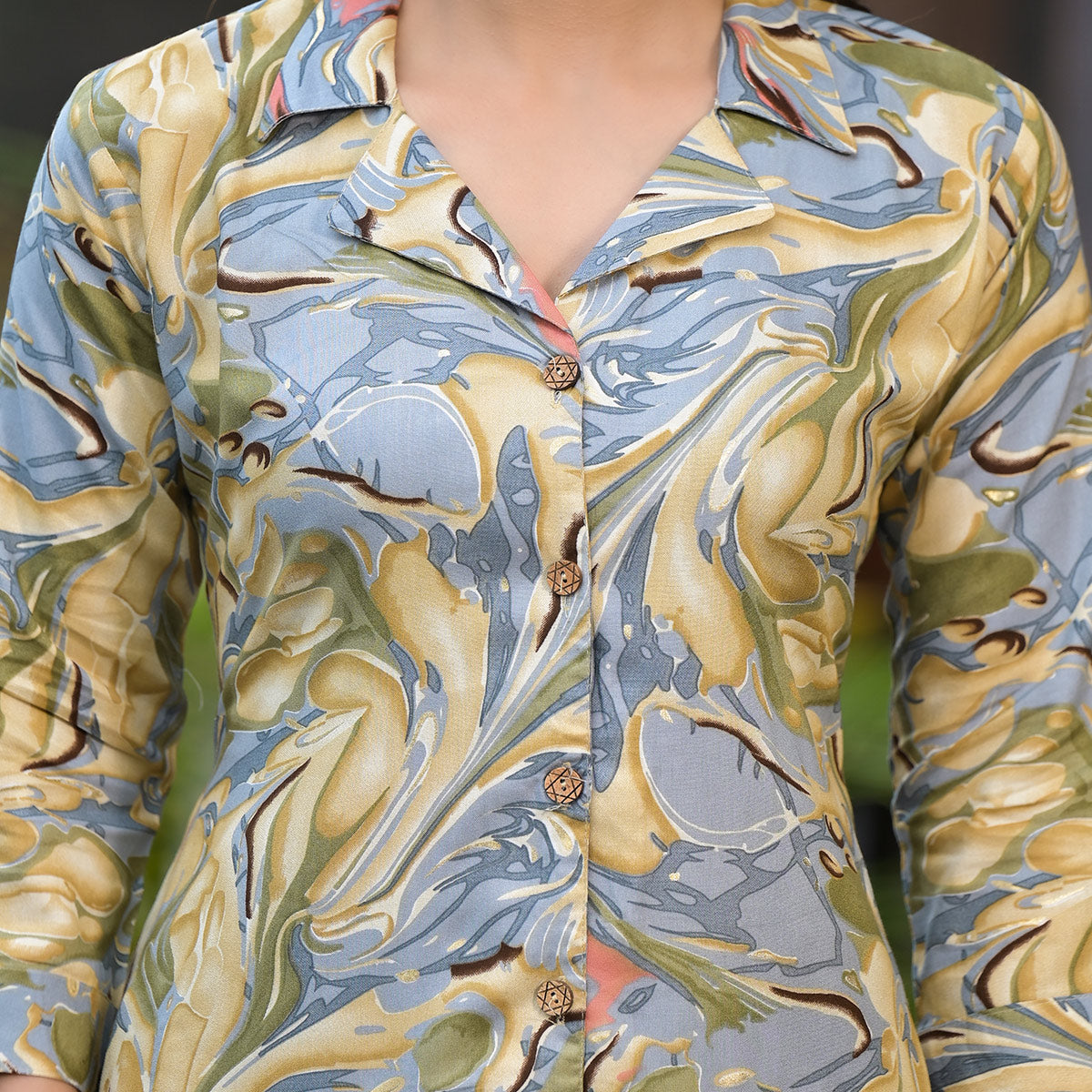 Grey Foil Printed Rayon Co-Ord Set