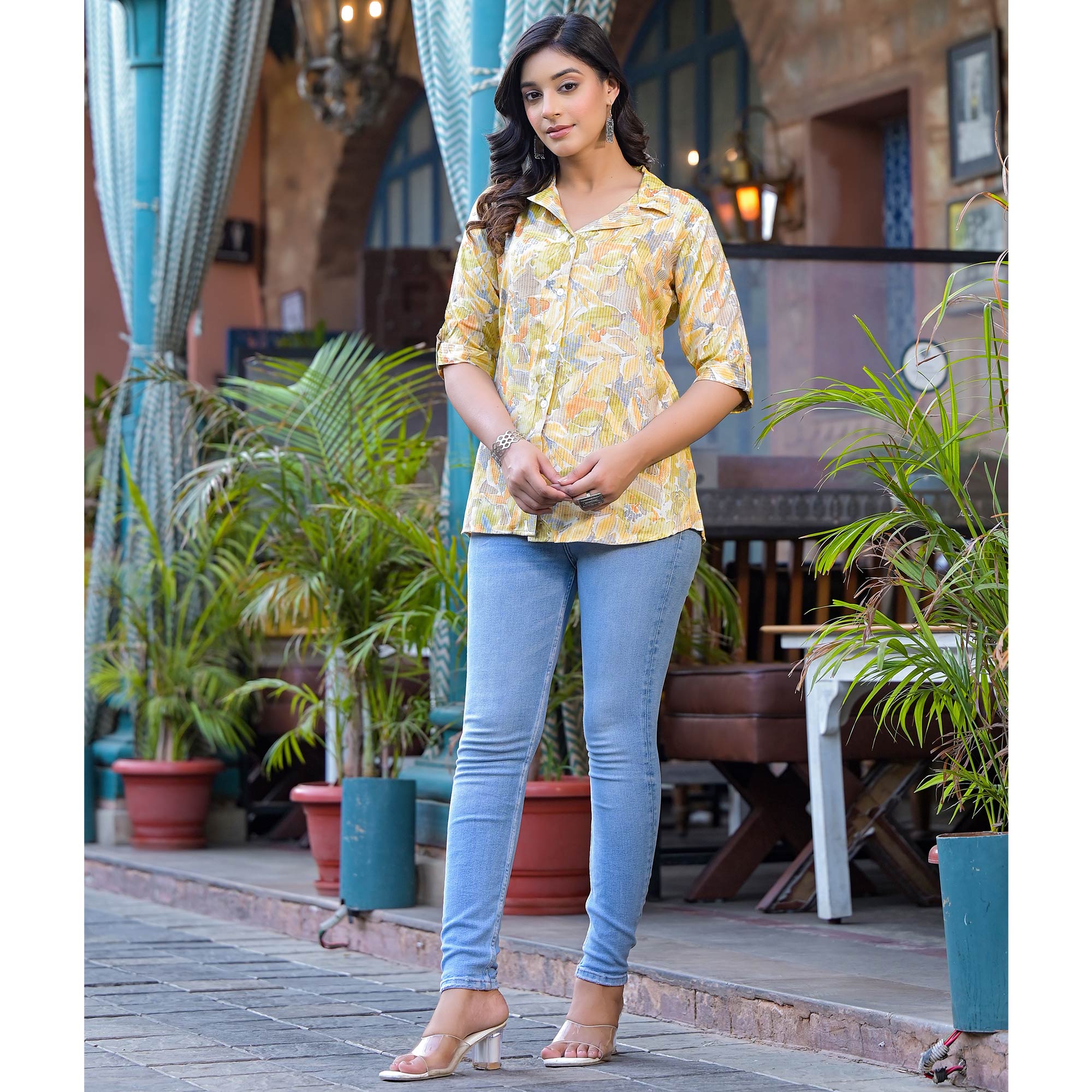 Mustard Foil Printed Rayon Top