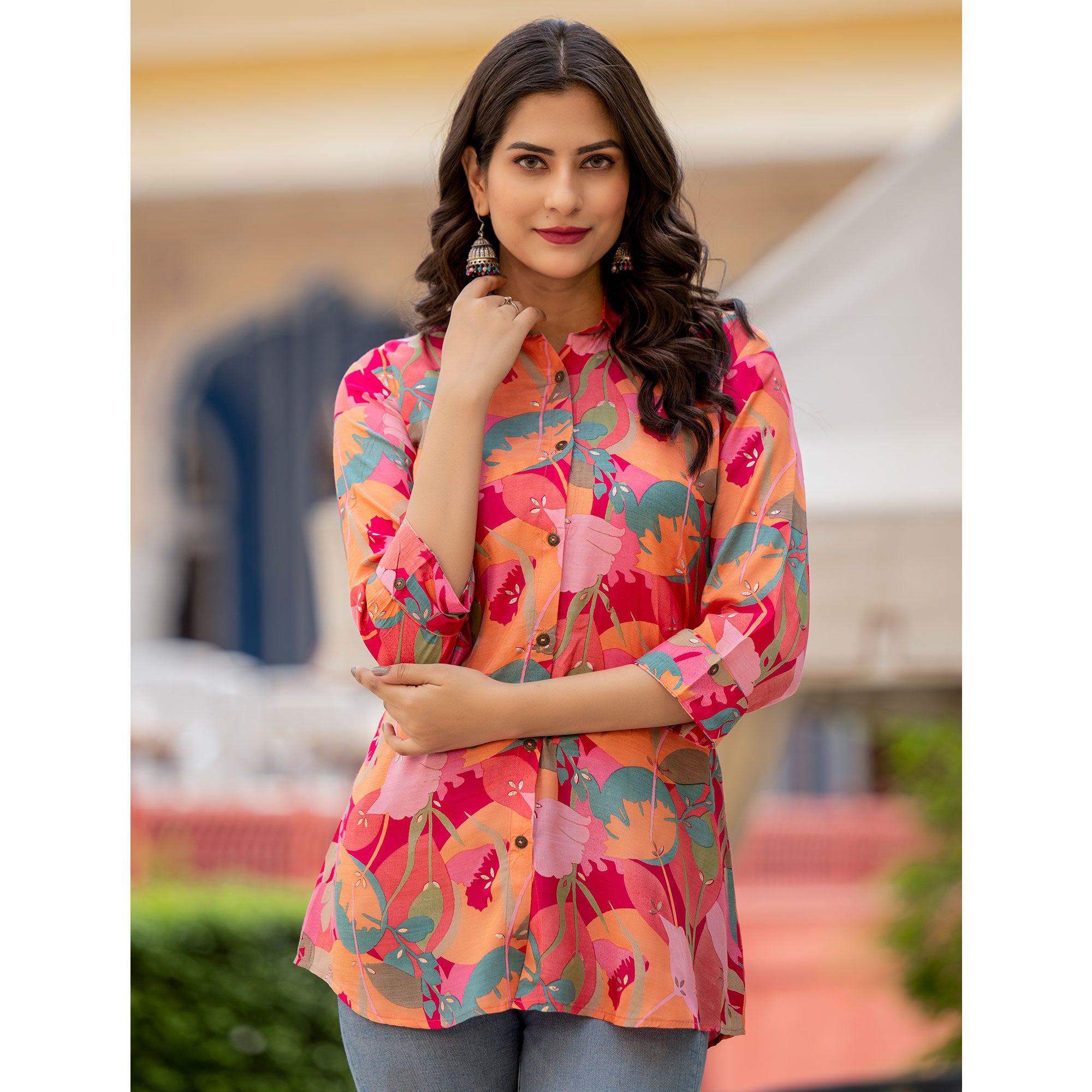 Peach Printed Rayon Top