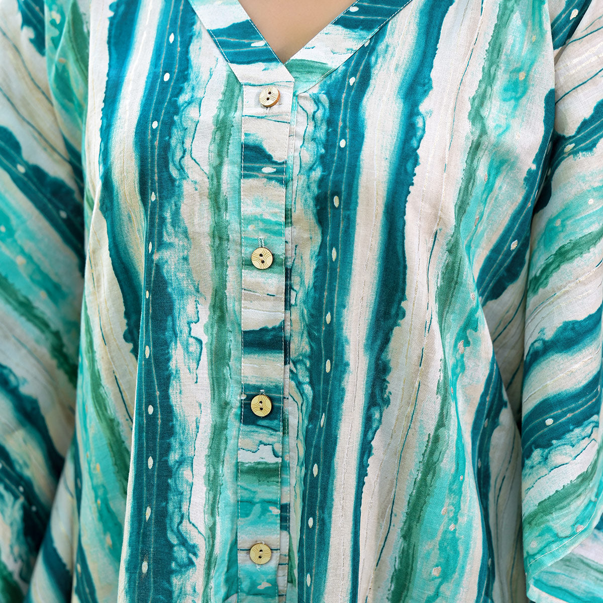 Blue Foil Printed Cambric Cotton Kaftan Style Co-Ord Set