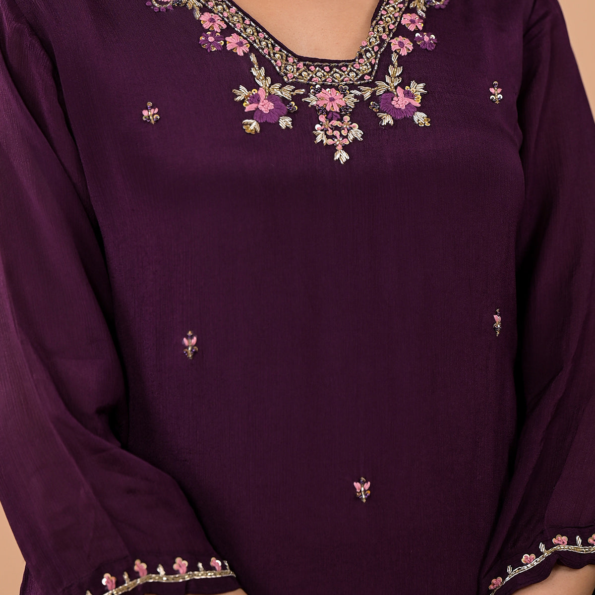 Purple Embroiderd Chinon Straight Salwar Suit