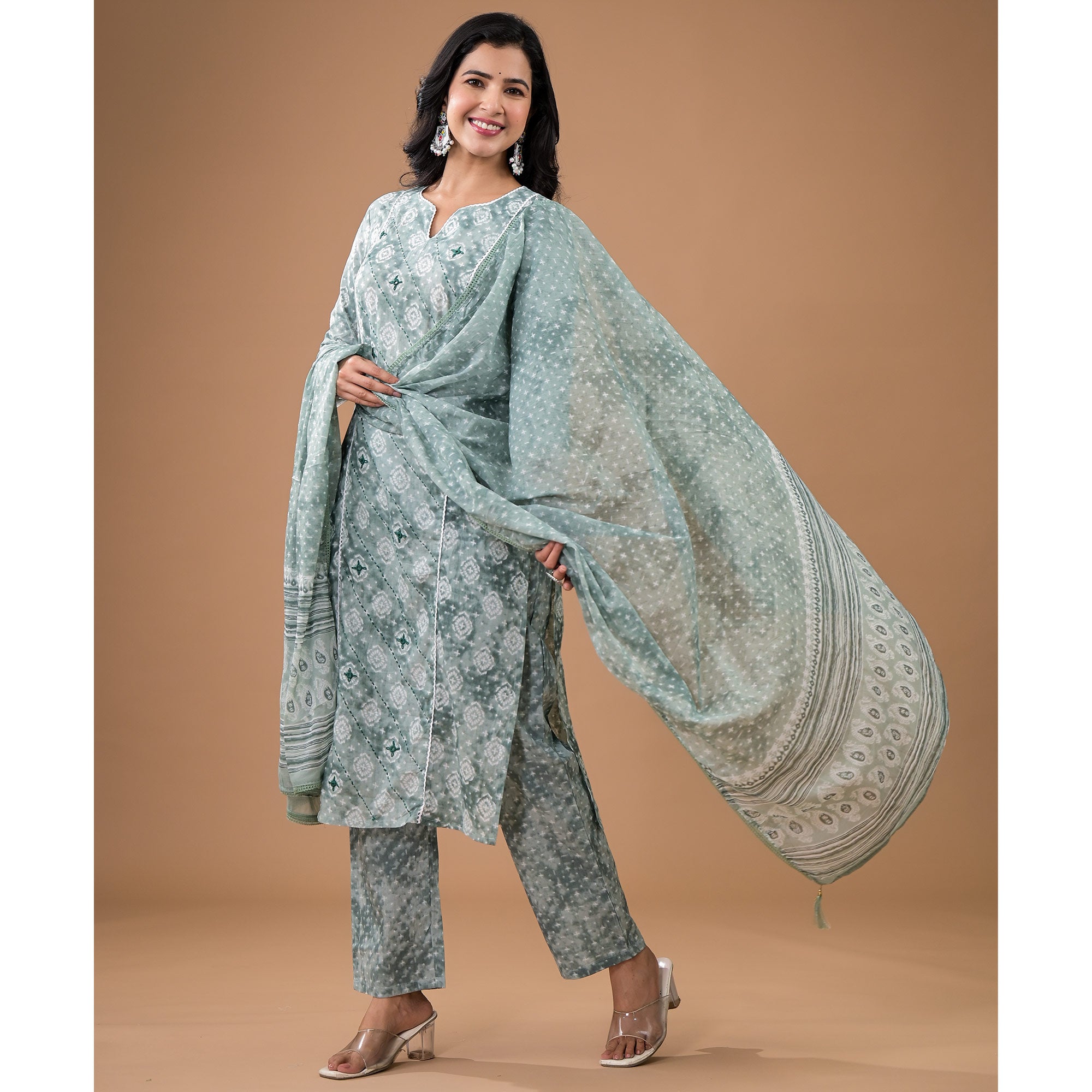 Mint Green Printed Pure Cotton Straight Salwar Suit