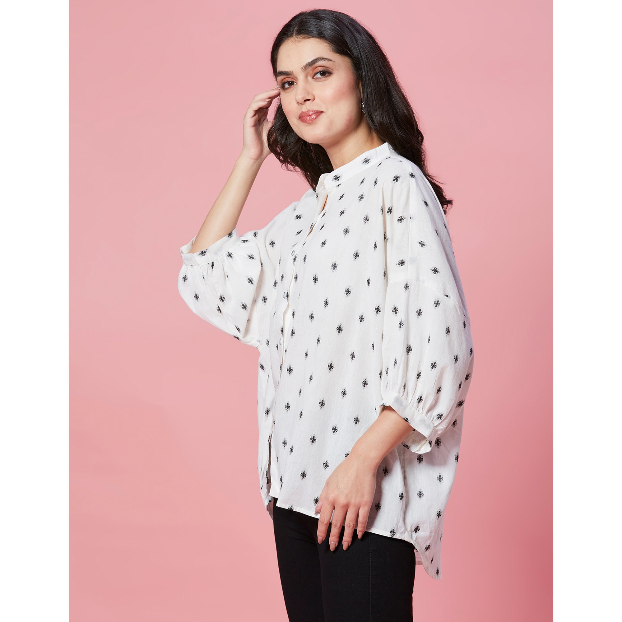 White Jacquard Butti Woven Pure Cotton Kimono Top
