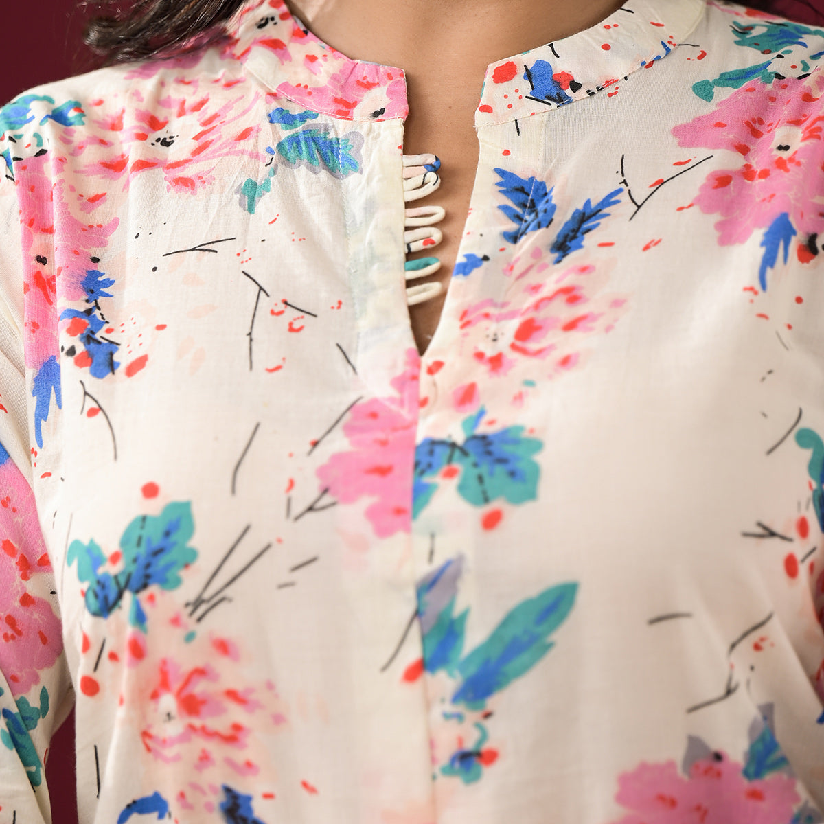 Off White Floral Printed Pure Cotton Co-Ord Set