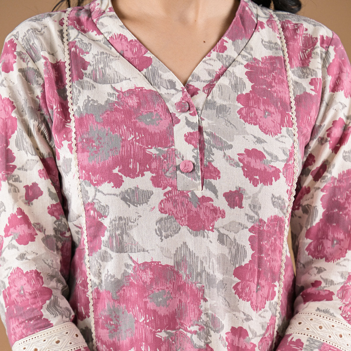 Rose Red Floral Printed Pure Cotton Co-Ord Set