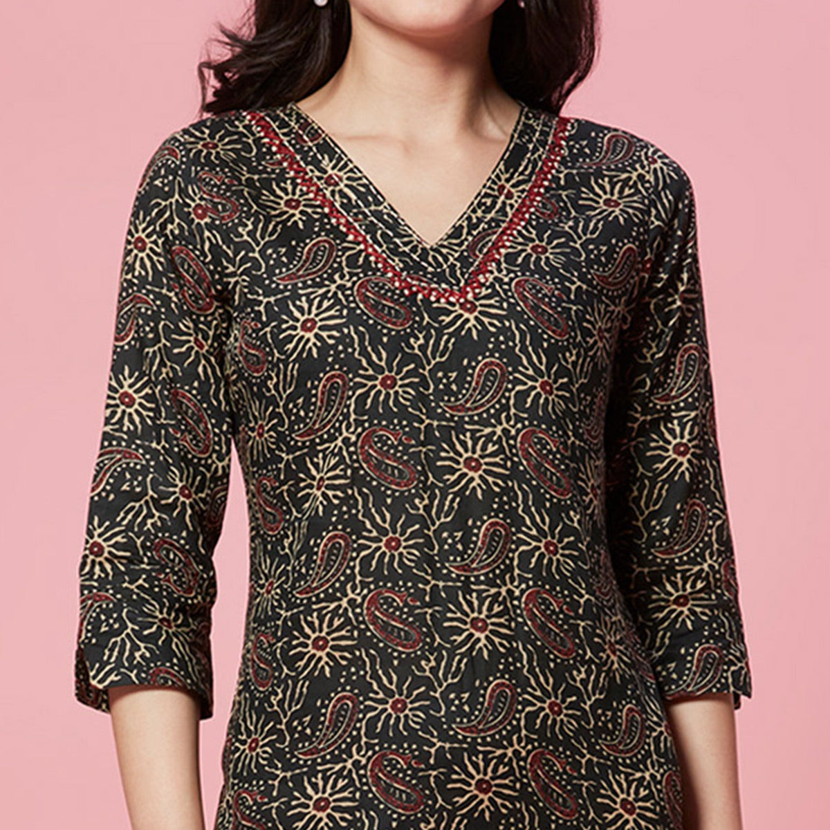 Green Floral Printed Pure Cotton Straight Kurti