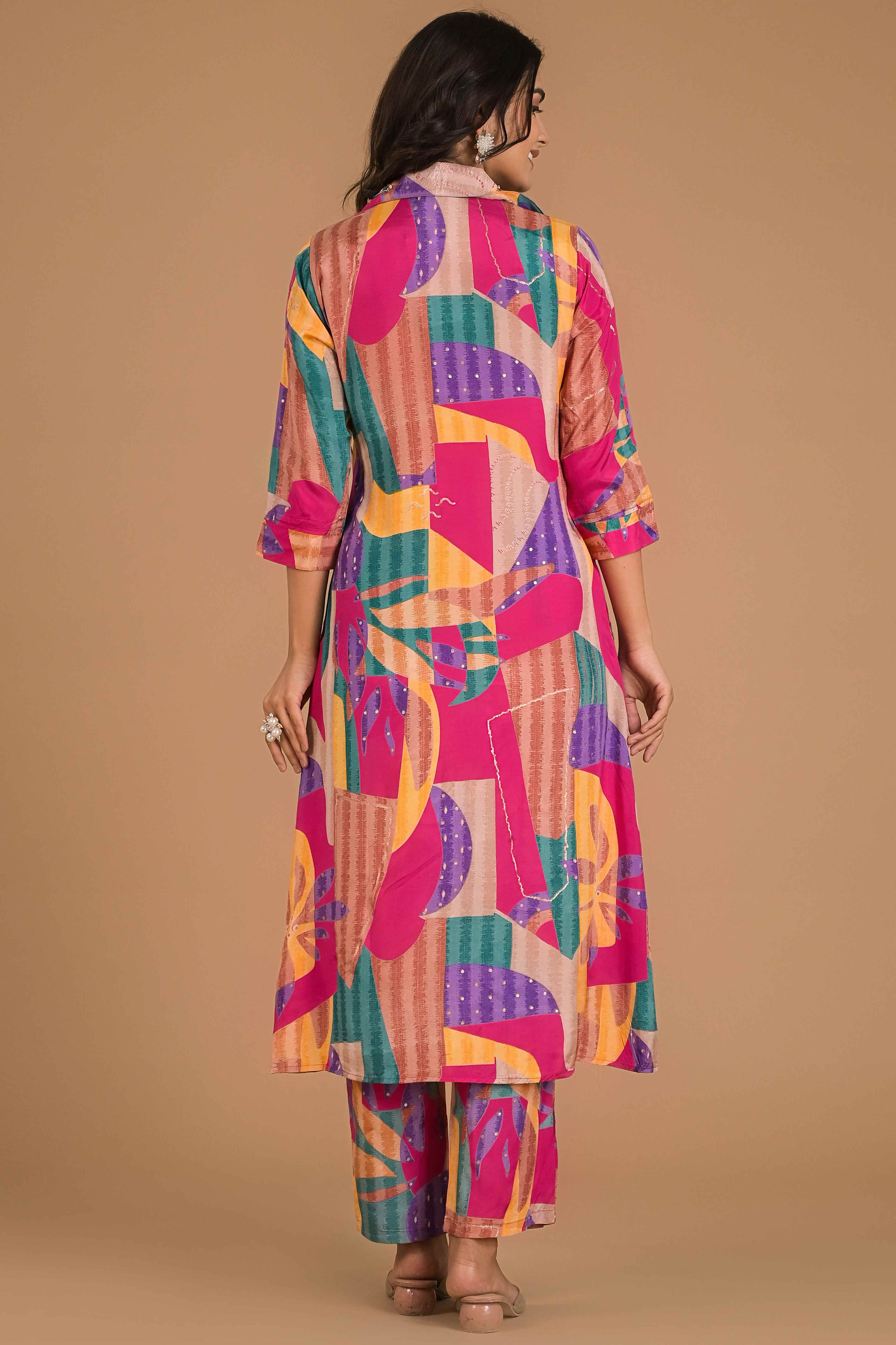 Multicolor Abstract Printed Muslin Co-Ord Set
