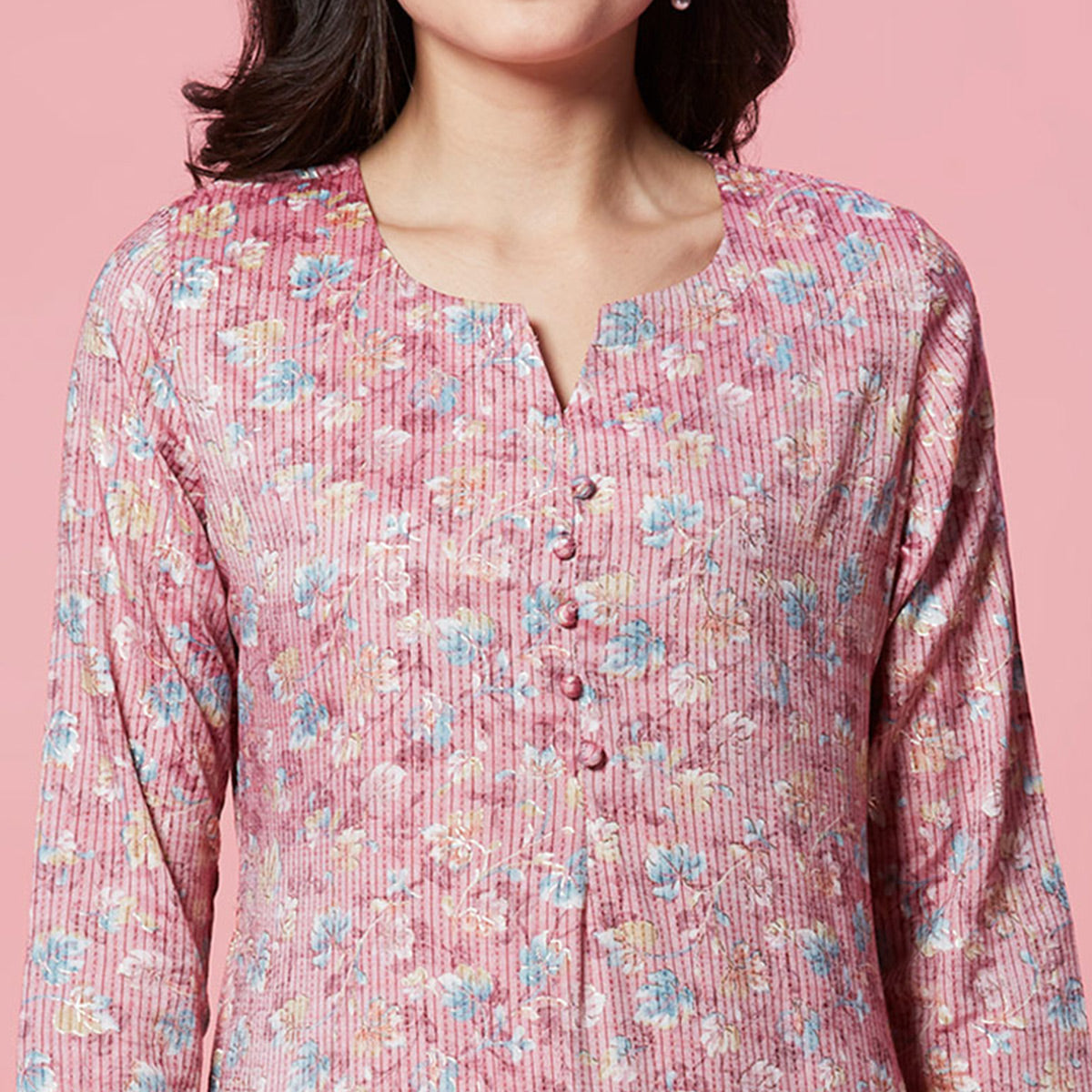 Mauve Floral Printed Pure Cotton Straight Kurti