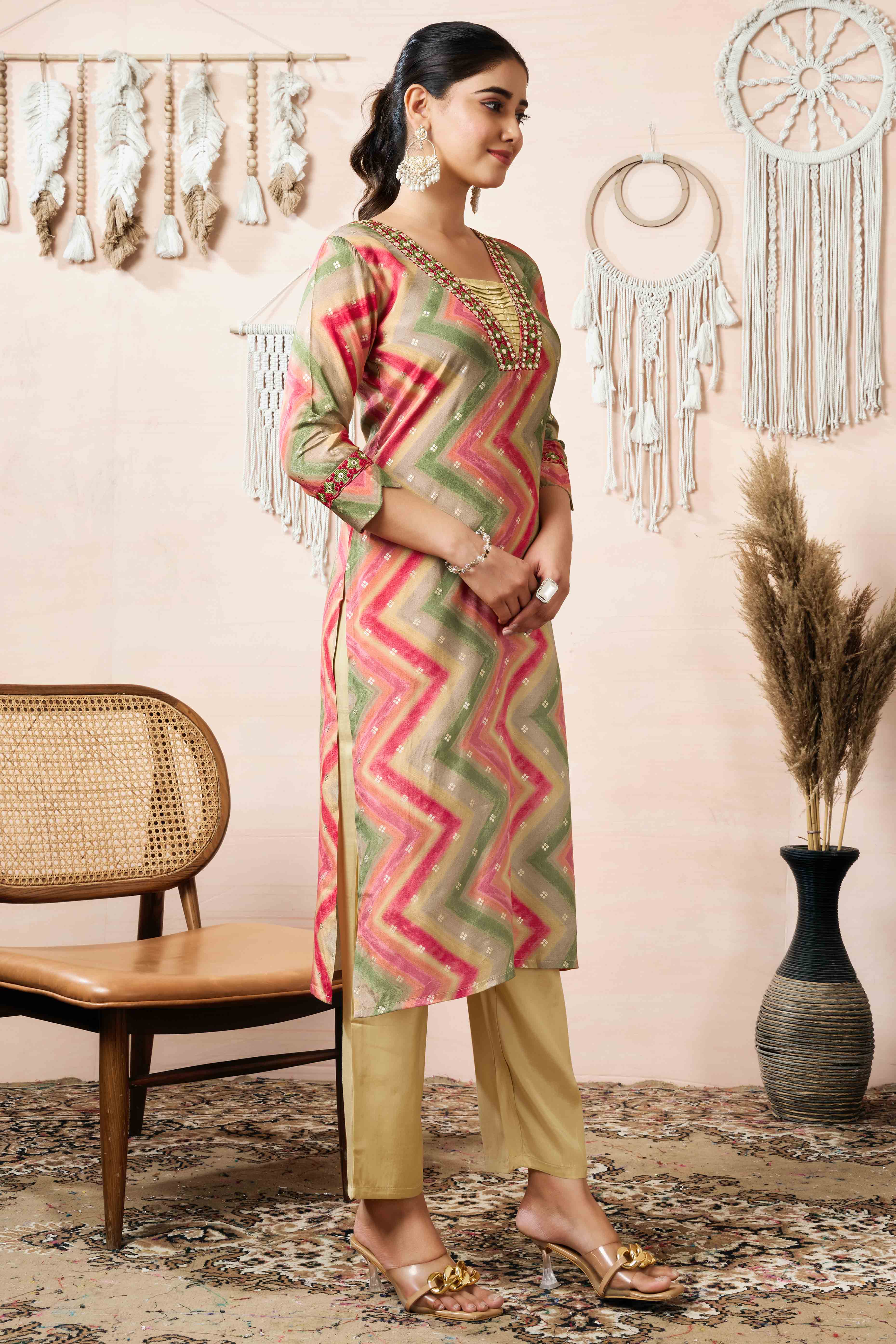 Dark Peach Embroidery With Printed Muslin straight Salwar Suit