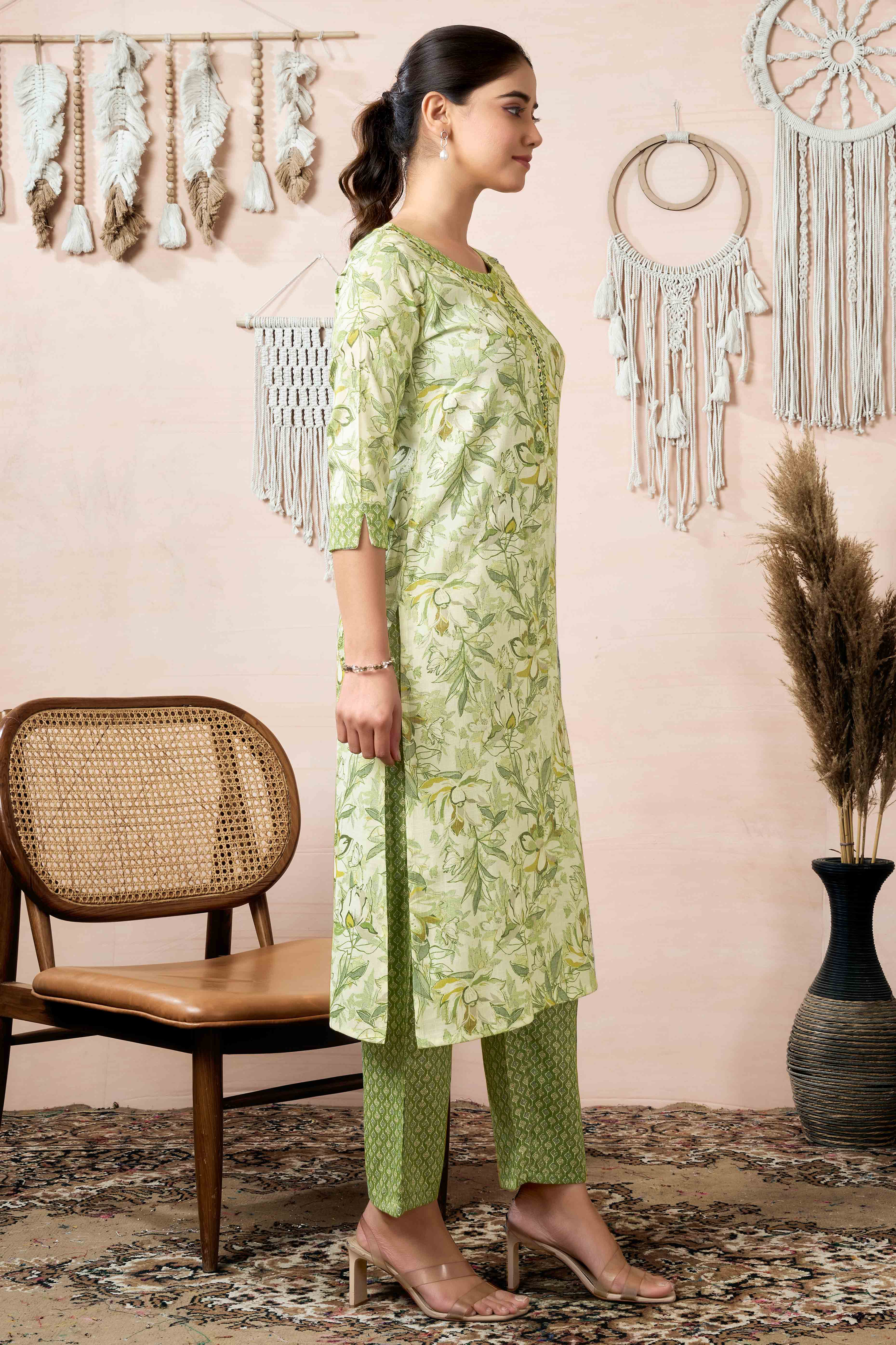 Off White Floral Foil Printed With Sequins Work Rayon Salwar Suit