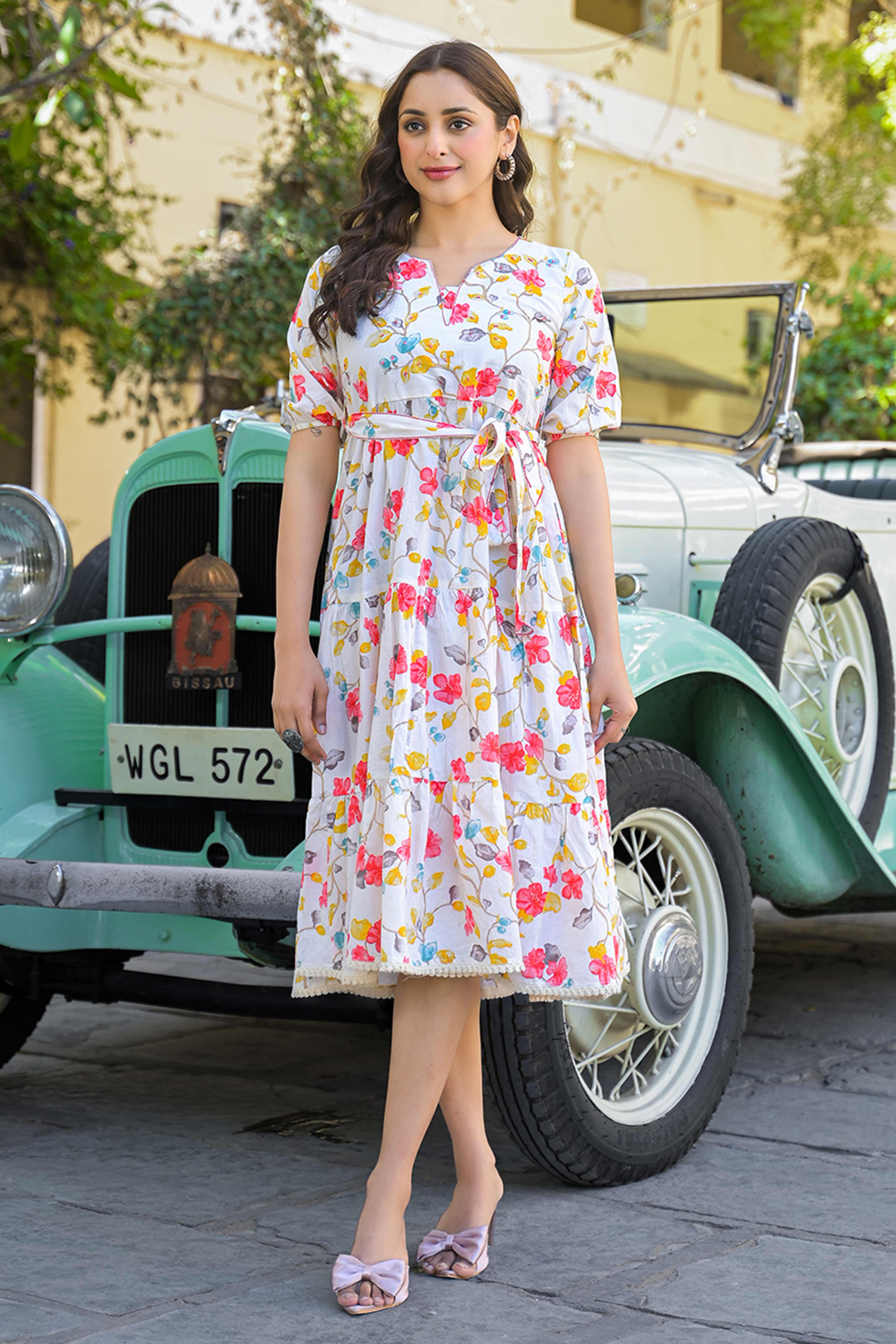 Pink Floral Printed Pure Cotton Maxi Dress