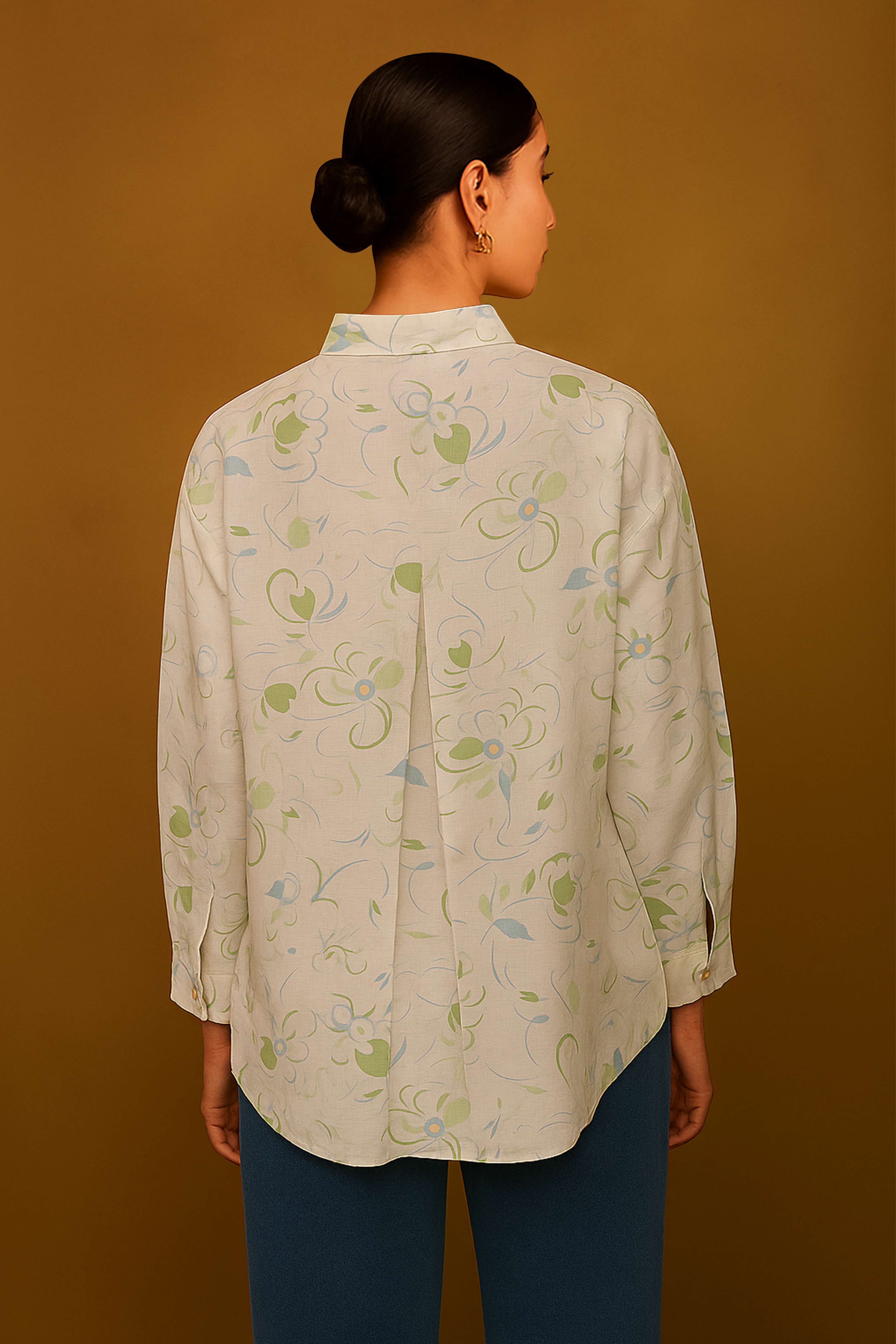 Pure Cotton Off White Shirt Top with Timeless Floral Print Detailing