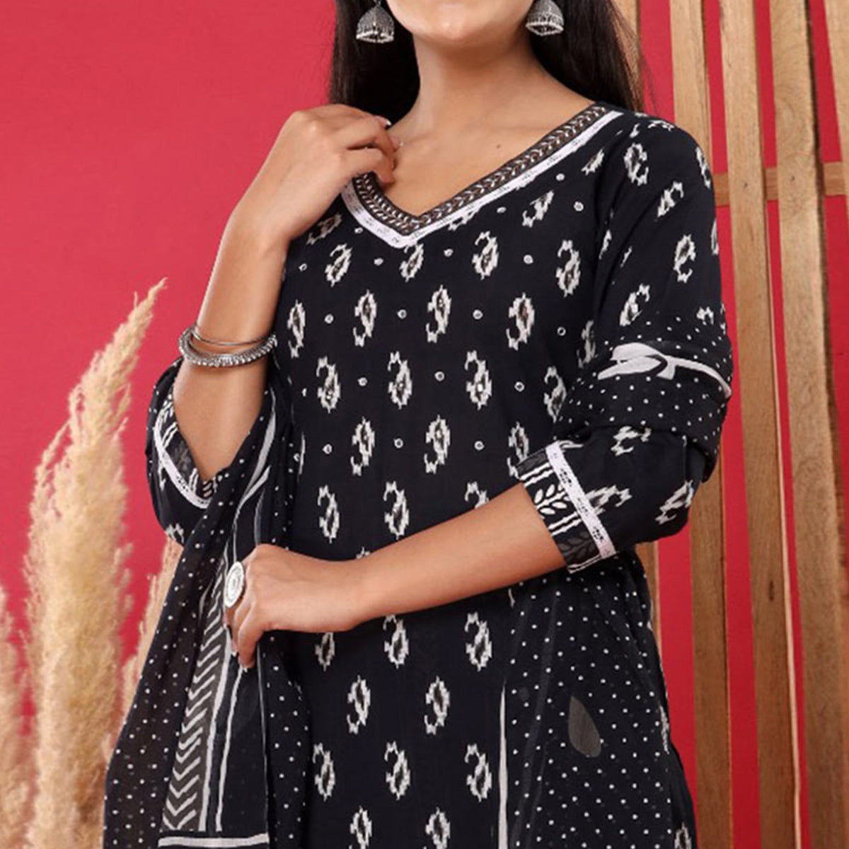 Black Printed Pure Cotton Suit