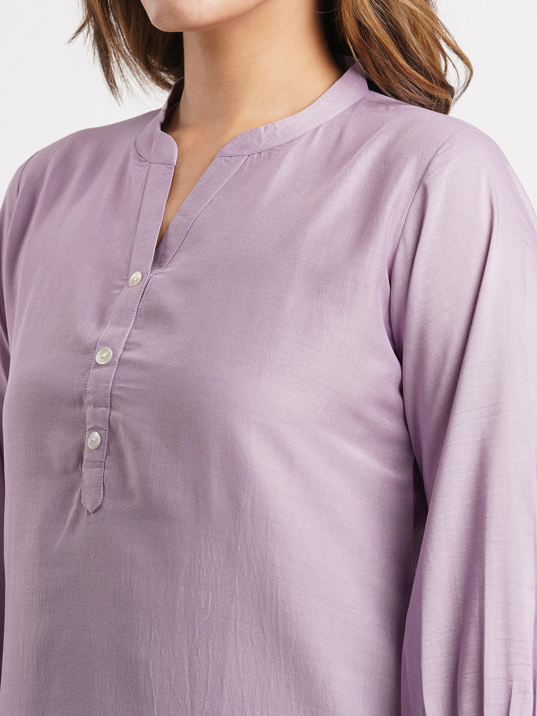 Lavender Solid Poly Chinon Straight Top