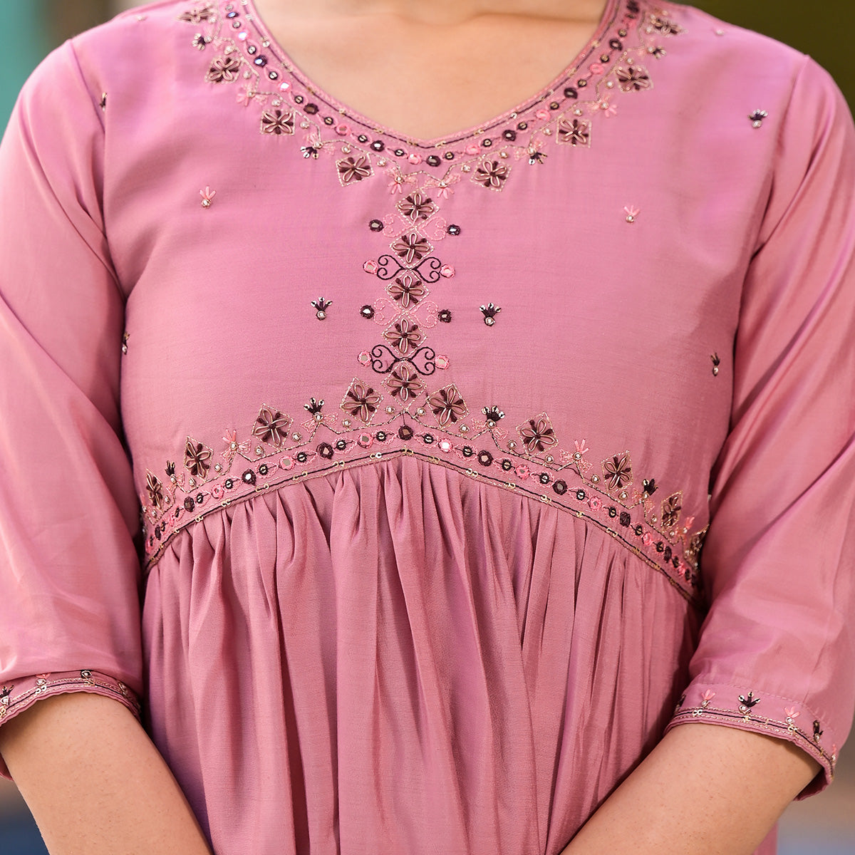 Pink Embroidered Viscose Salwar Suit