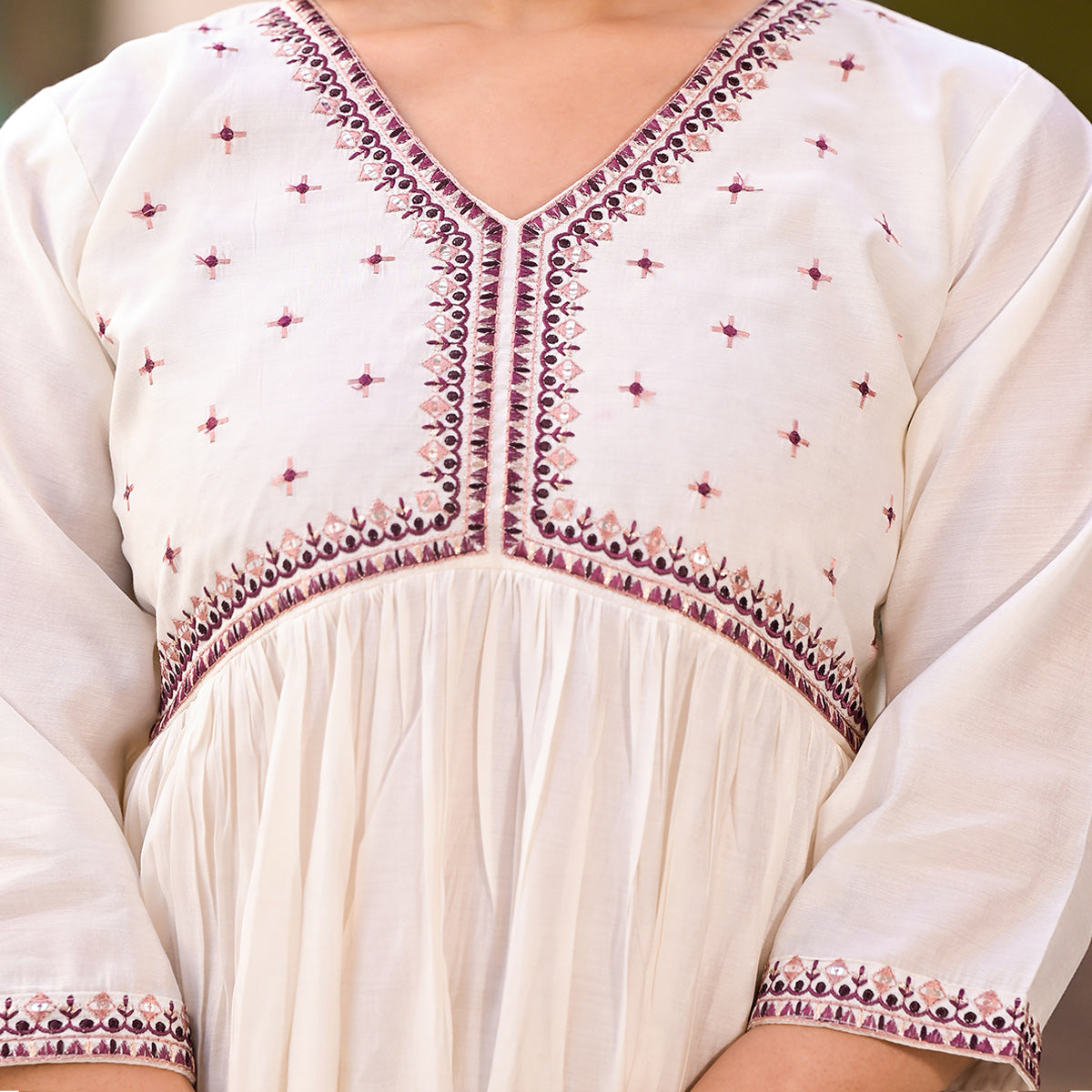 White Embroidered Pure Silk Alia Cut Salwar Suit