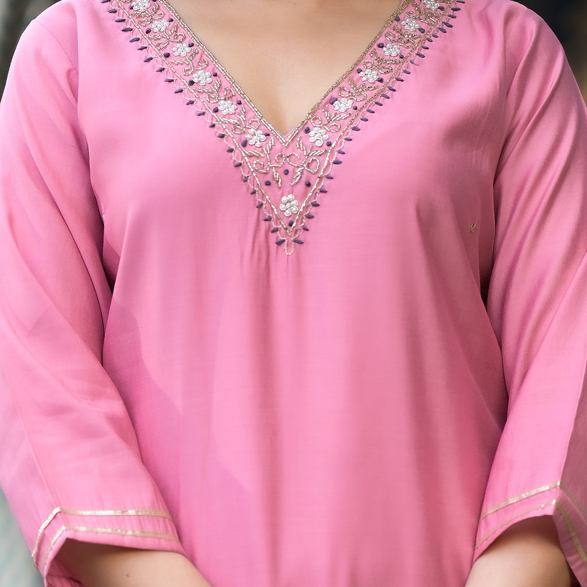 Pink Embroidered Pure Silk Salwar Suit With Handcrafted