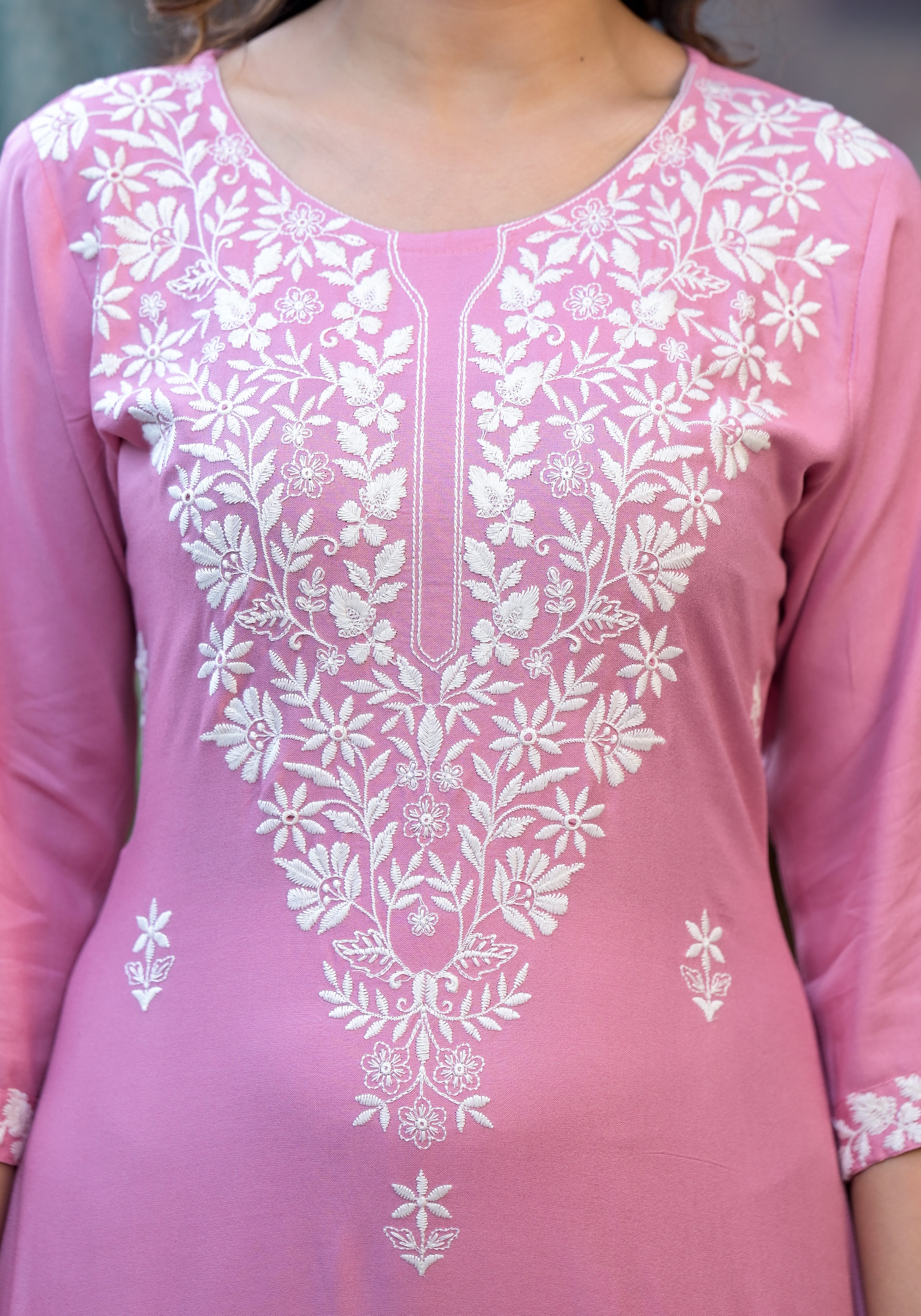 Pink Lucknowi Embroidered Rayon Salwar Suit