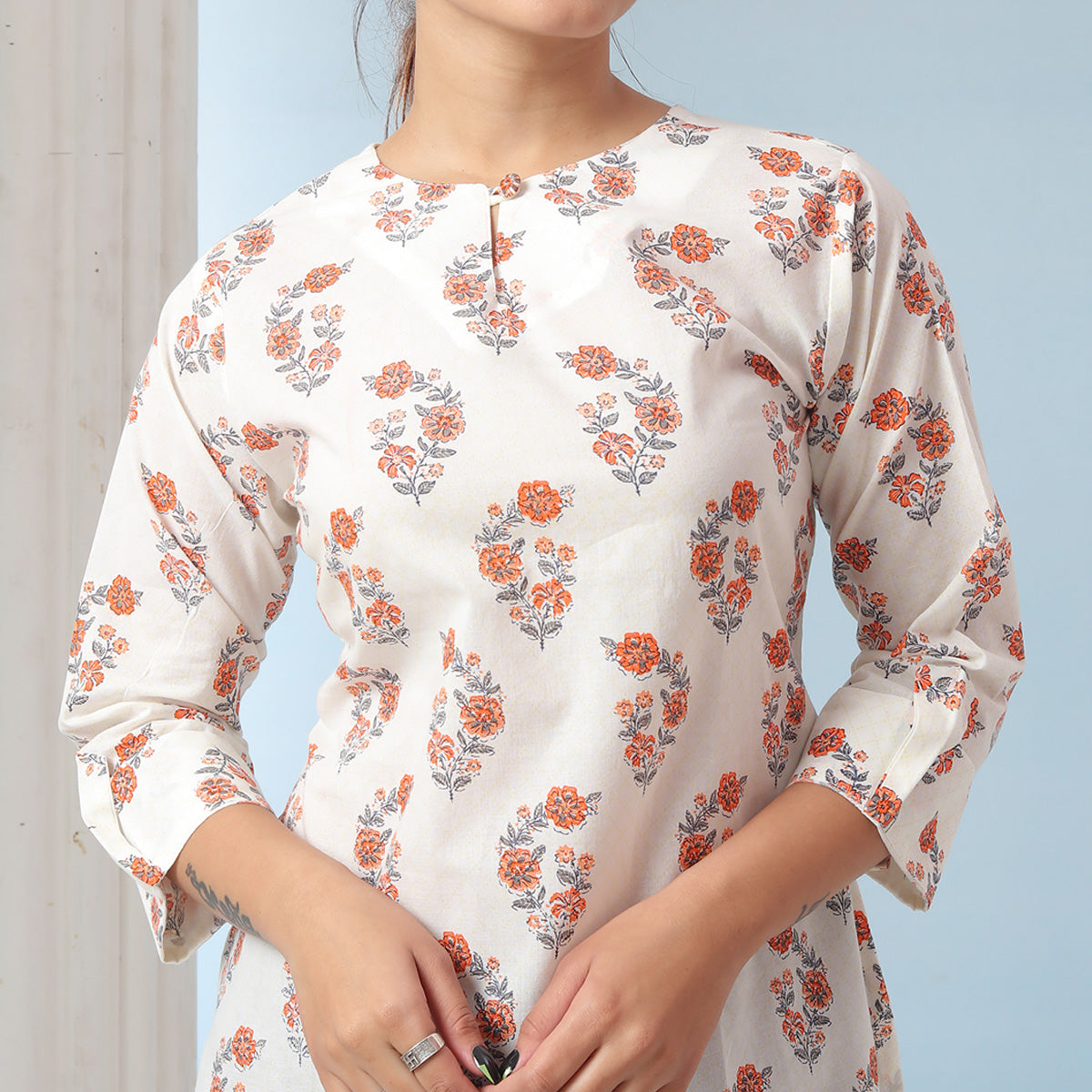 White Floral Printed Pure Cotton Top