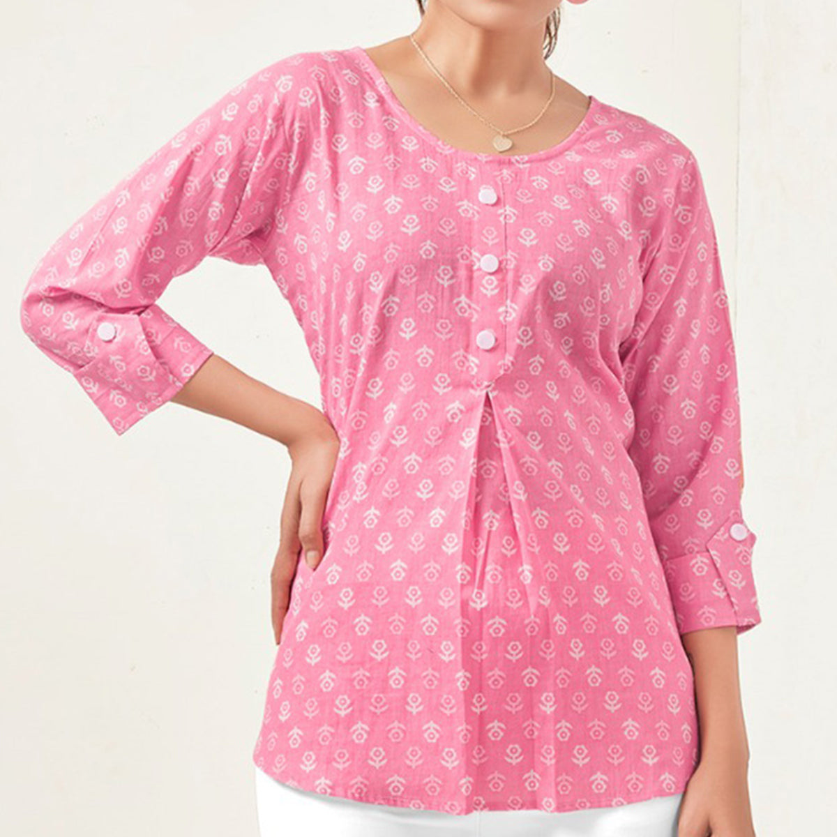 Pink Floral Printed Pure Cotton Top