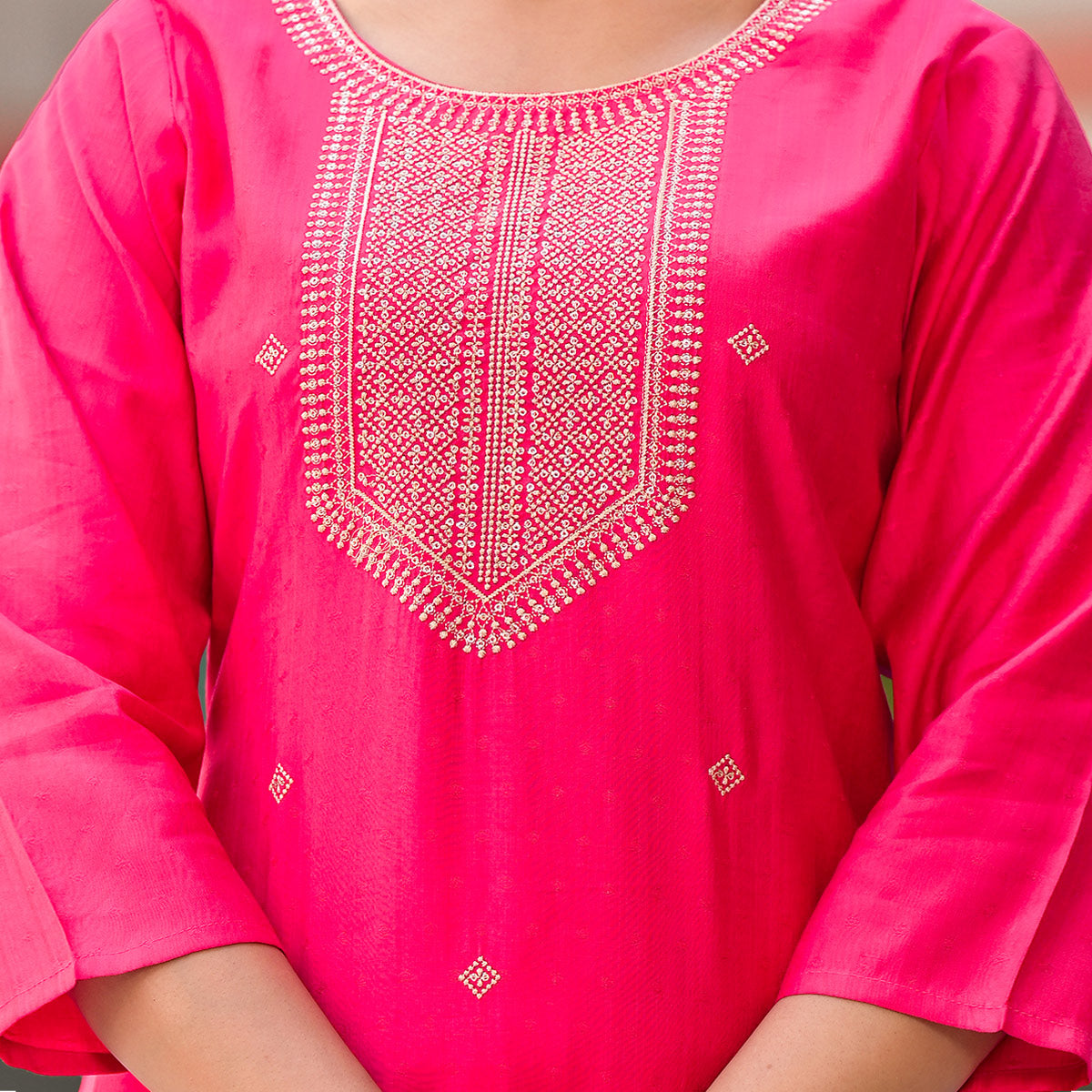 Pink Embroidered Viscose Straight Kurti Sets