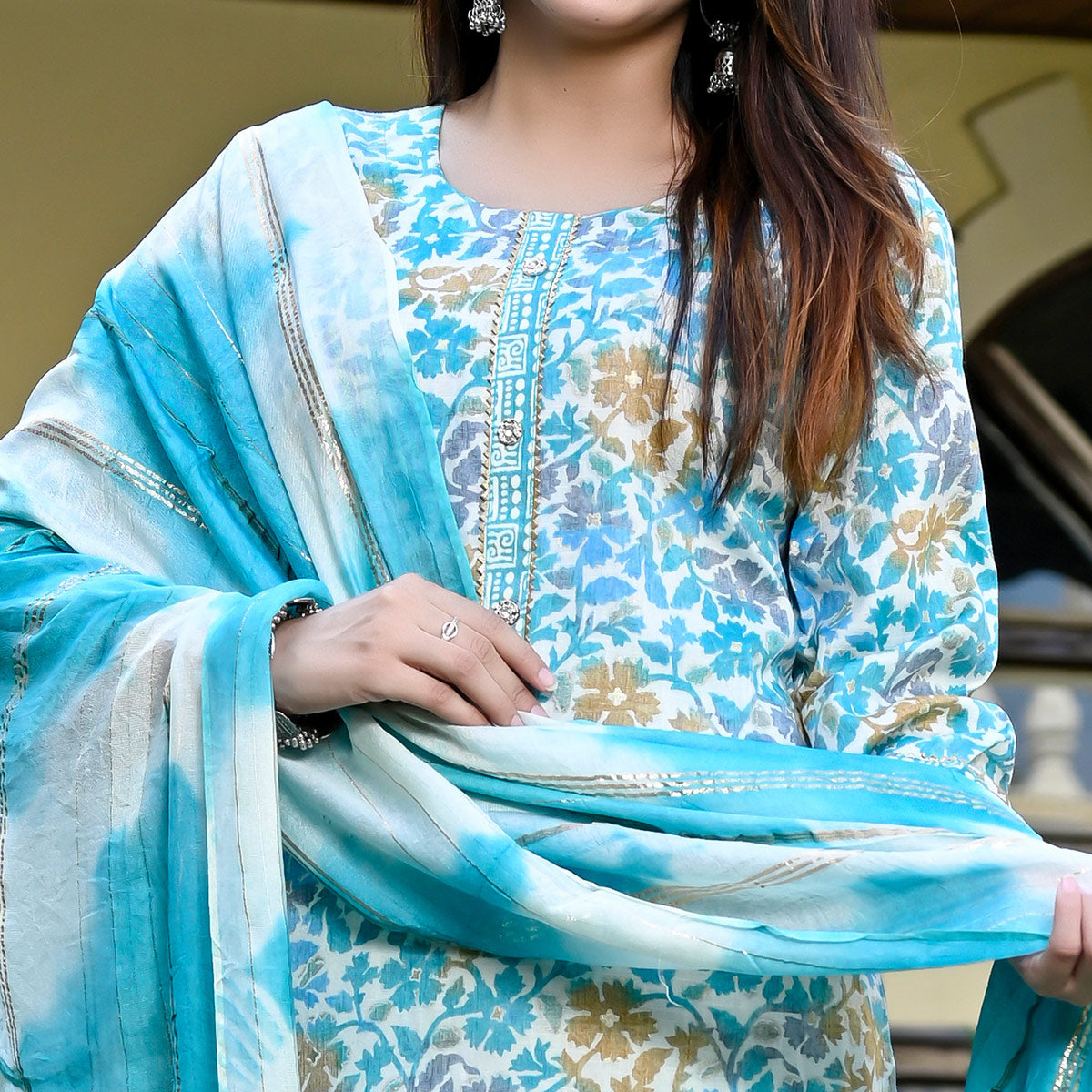 Blue Floral Printed Rayon Salwar Suit