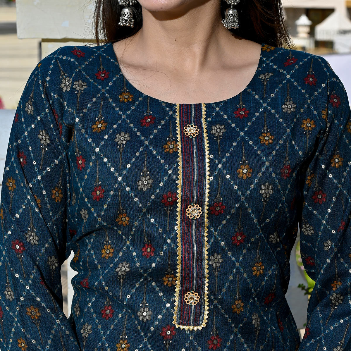 Blue Foil Printed Rayon Suit