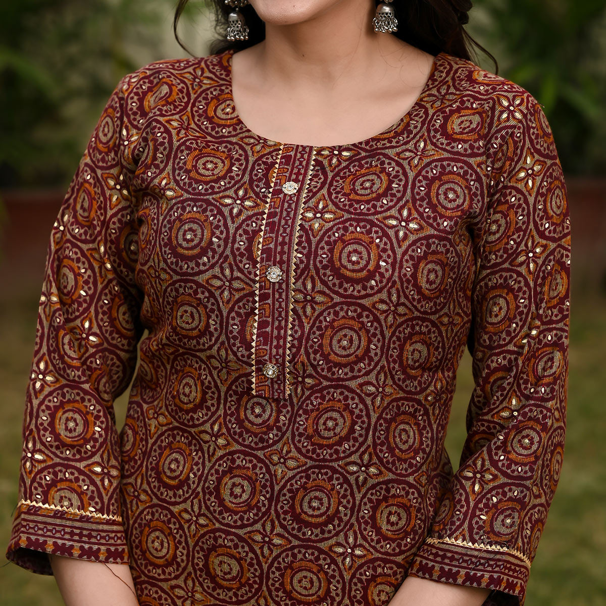 Maroon Printed Rayon Suit