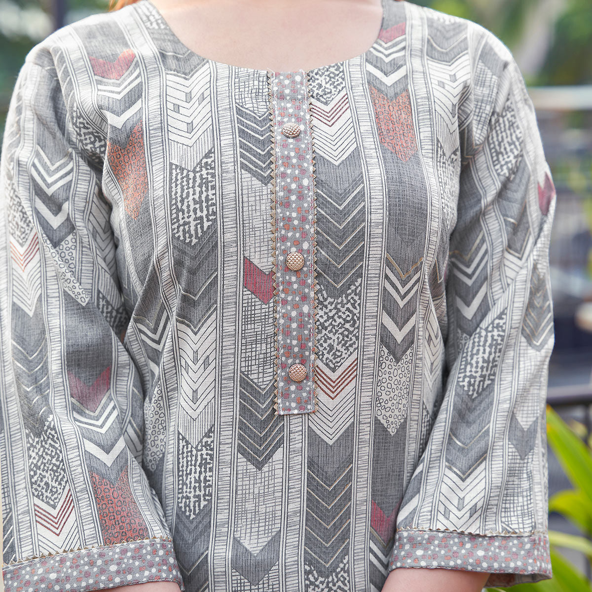 Grey Foil Printed Rayon Suit