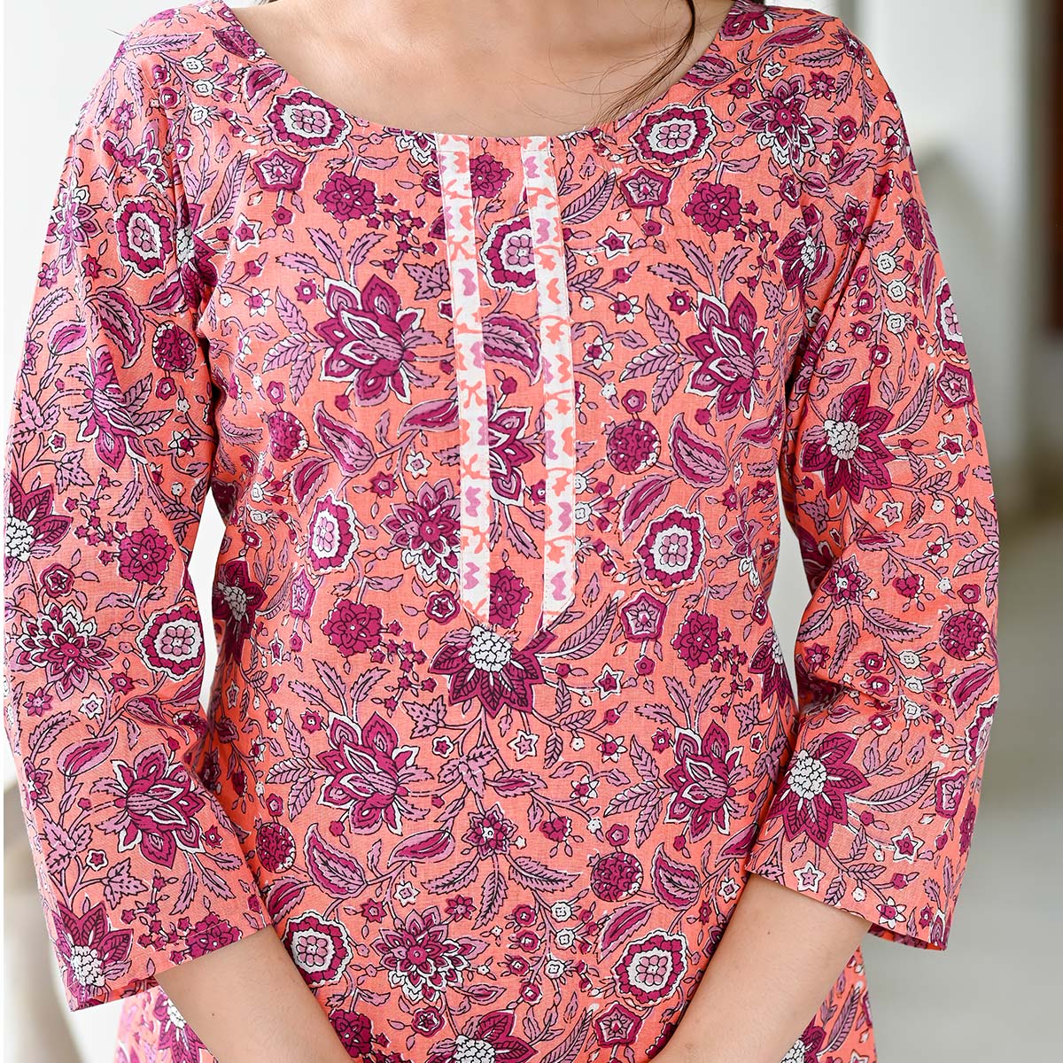 Peach Floral Printed Pure Cotton Suit