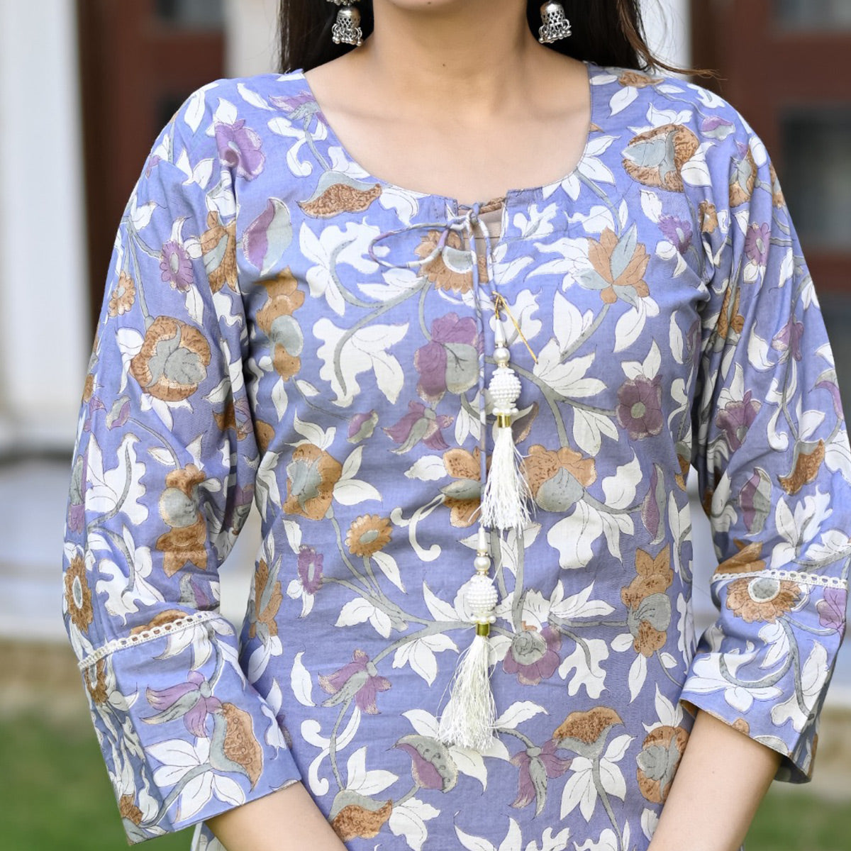 Purple Floral Printed Pure Cotton Kurti