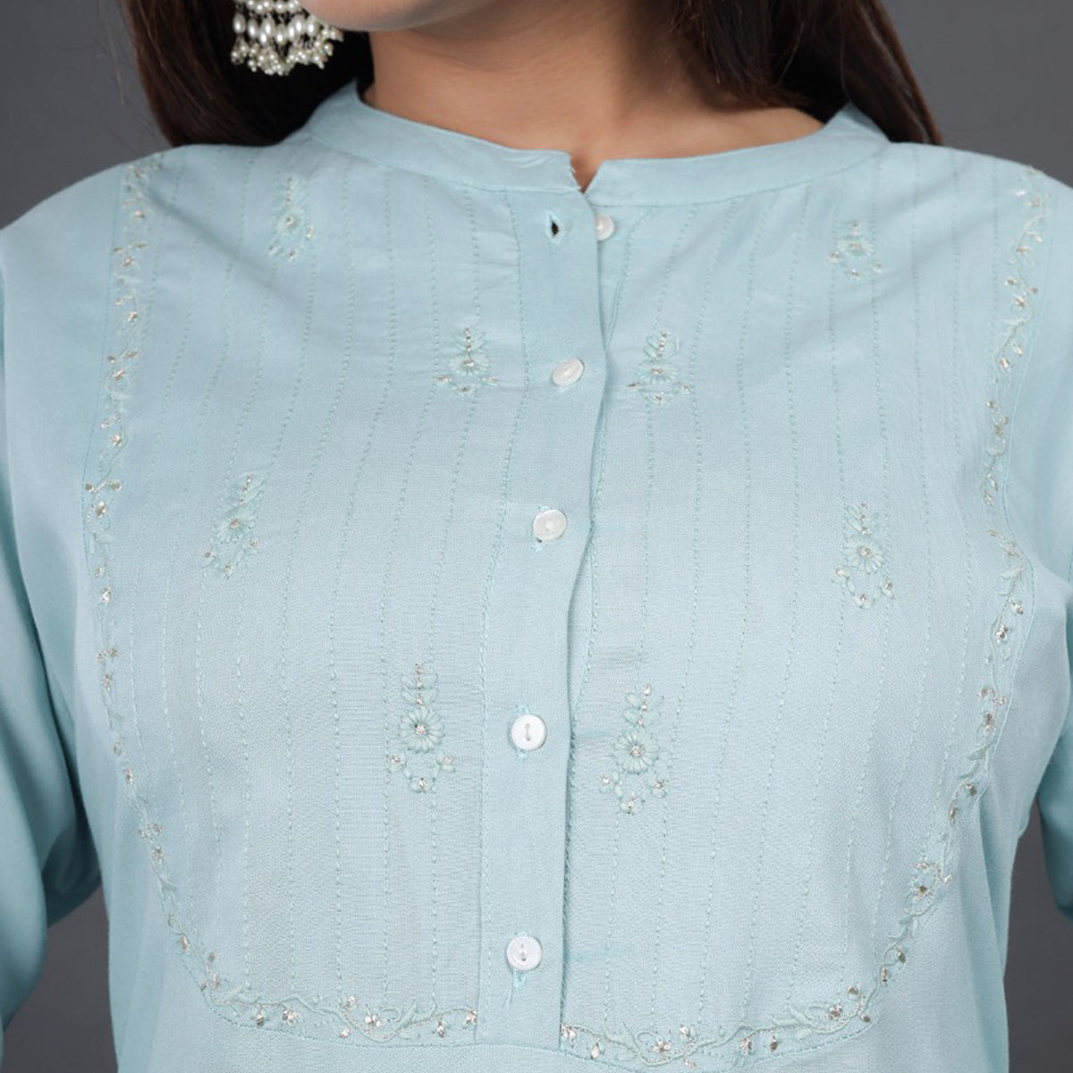 Blue Embroidered Pure Cotton Kurti