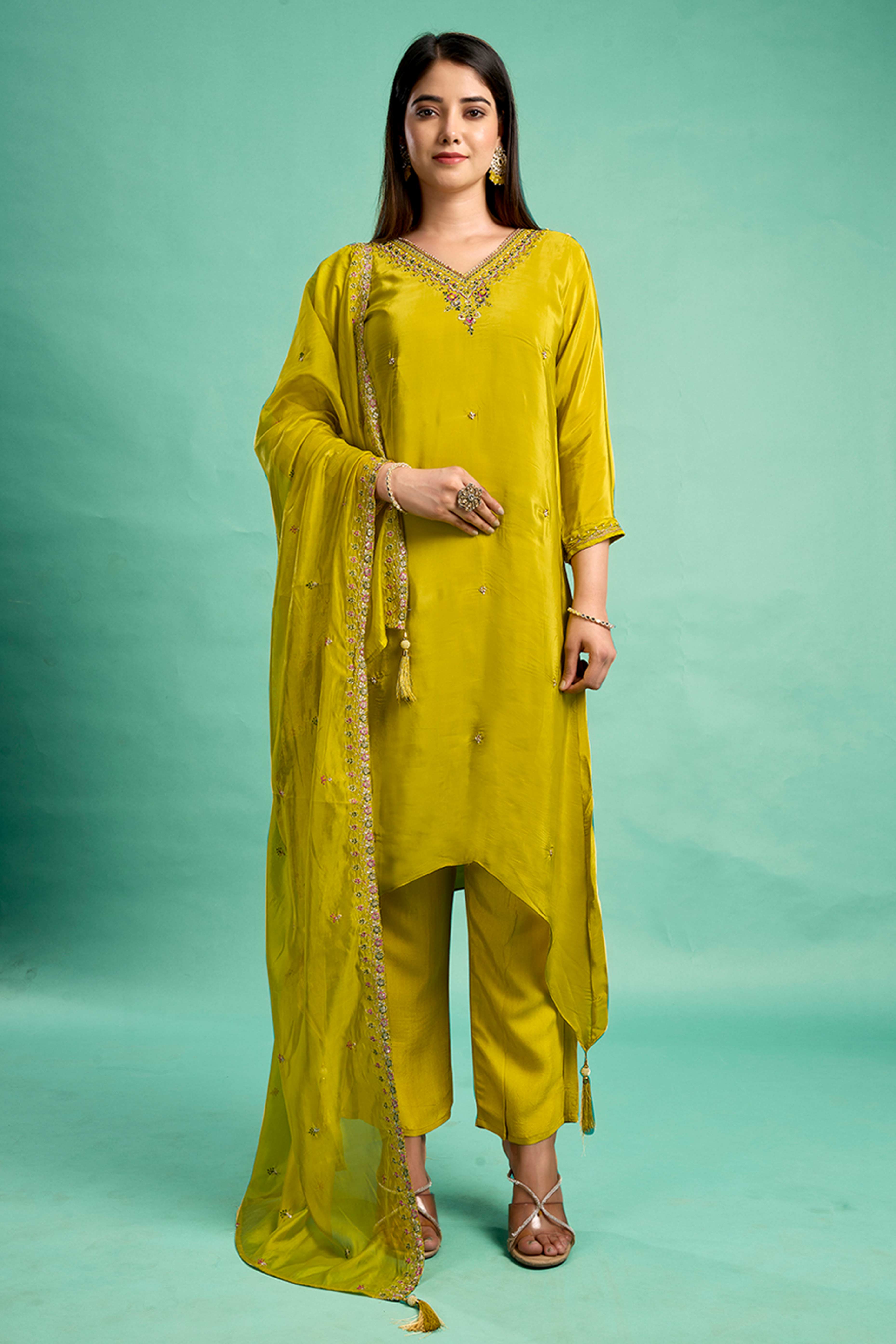 Green Sequins Embroidered Viscose Crepe Straight Salwar Suit