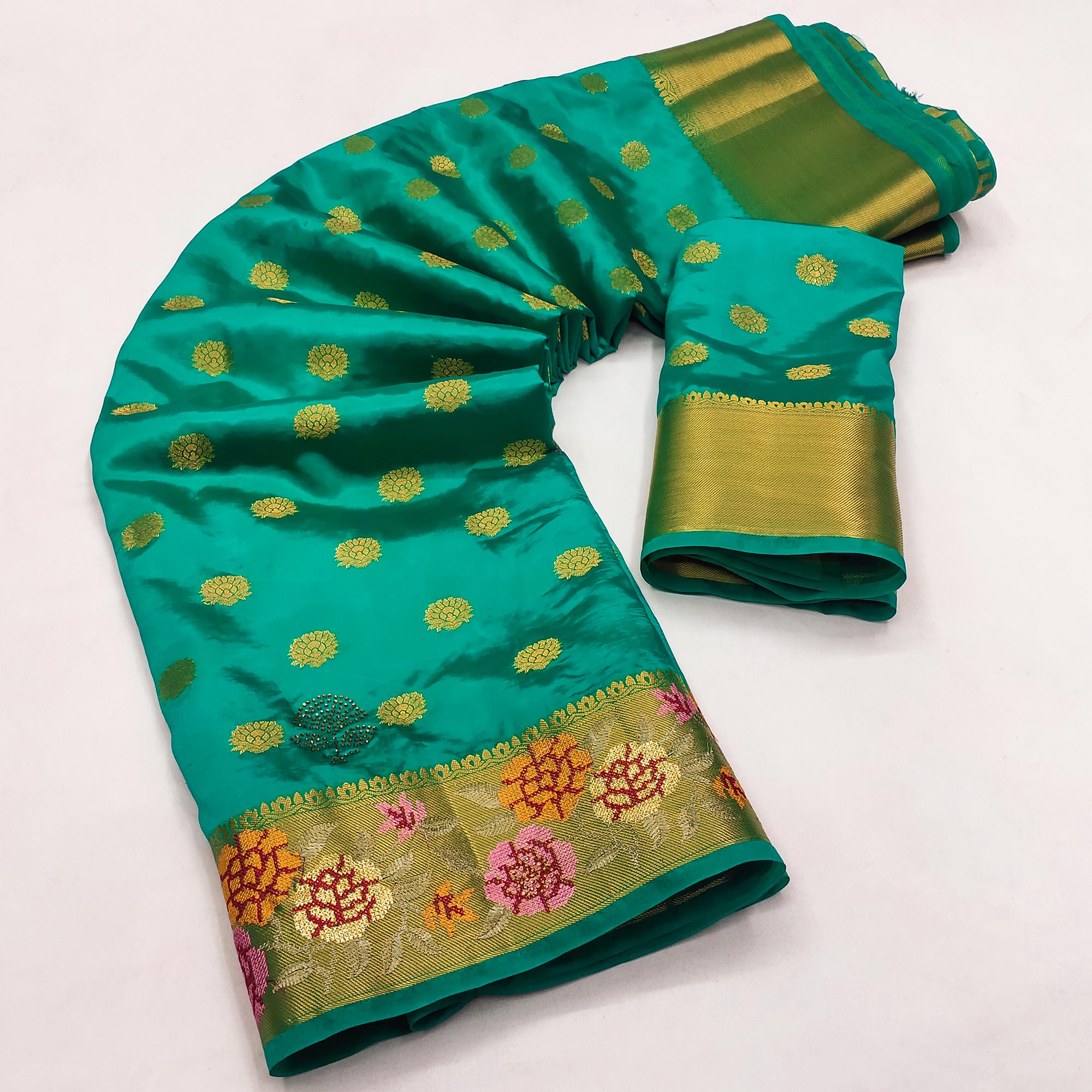 Rexona Green Zari Woven Jacquard Saree With Embroidery Border