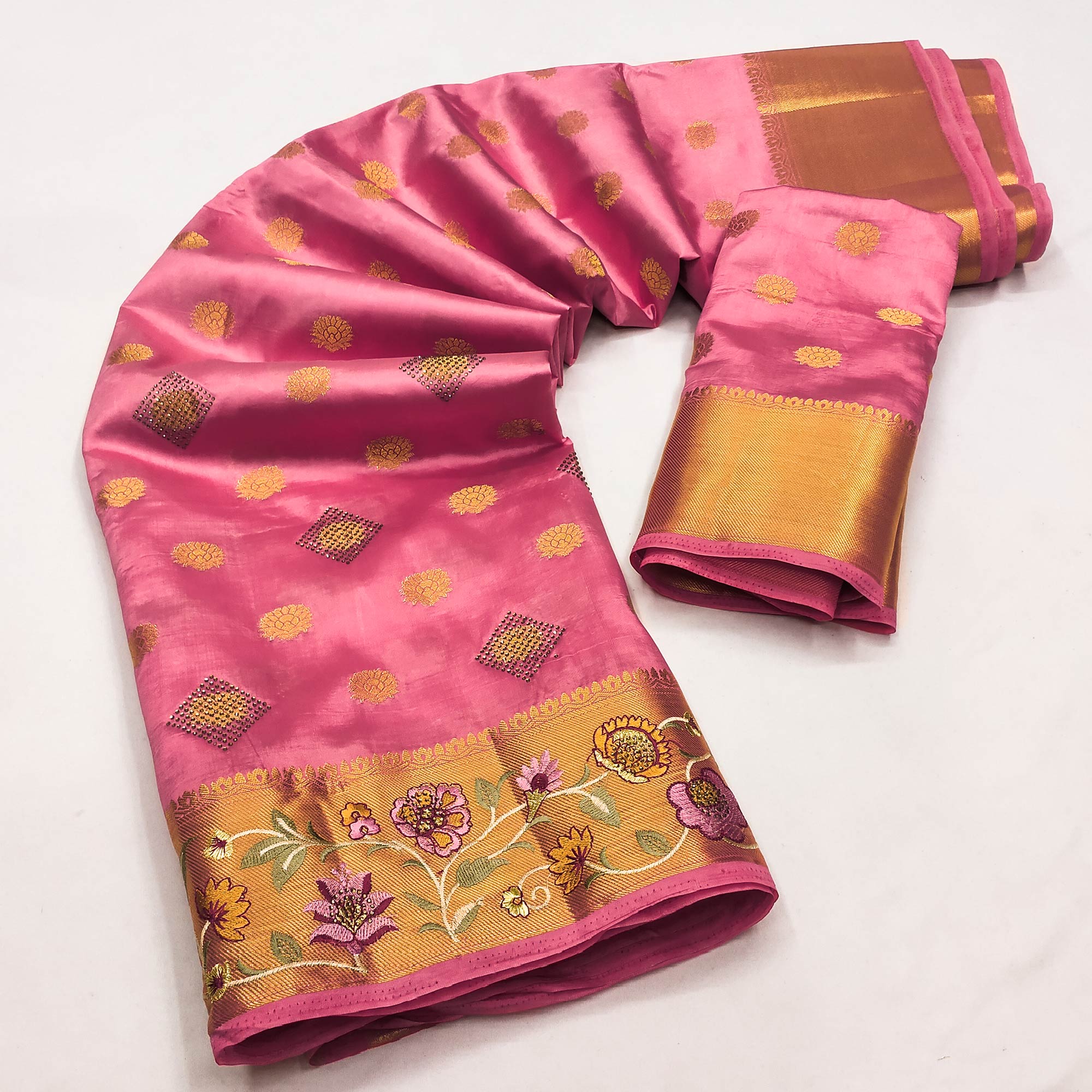 Pink Zari Woven Jacquard Saree With Embroidery Border