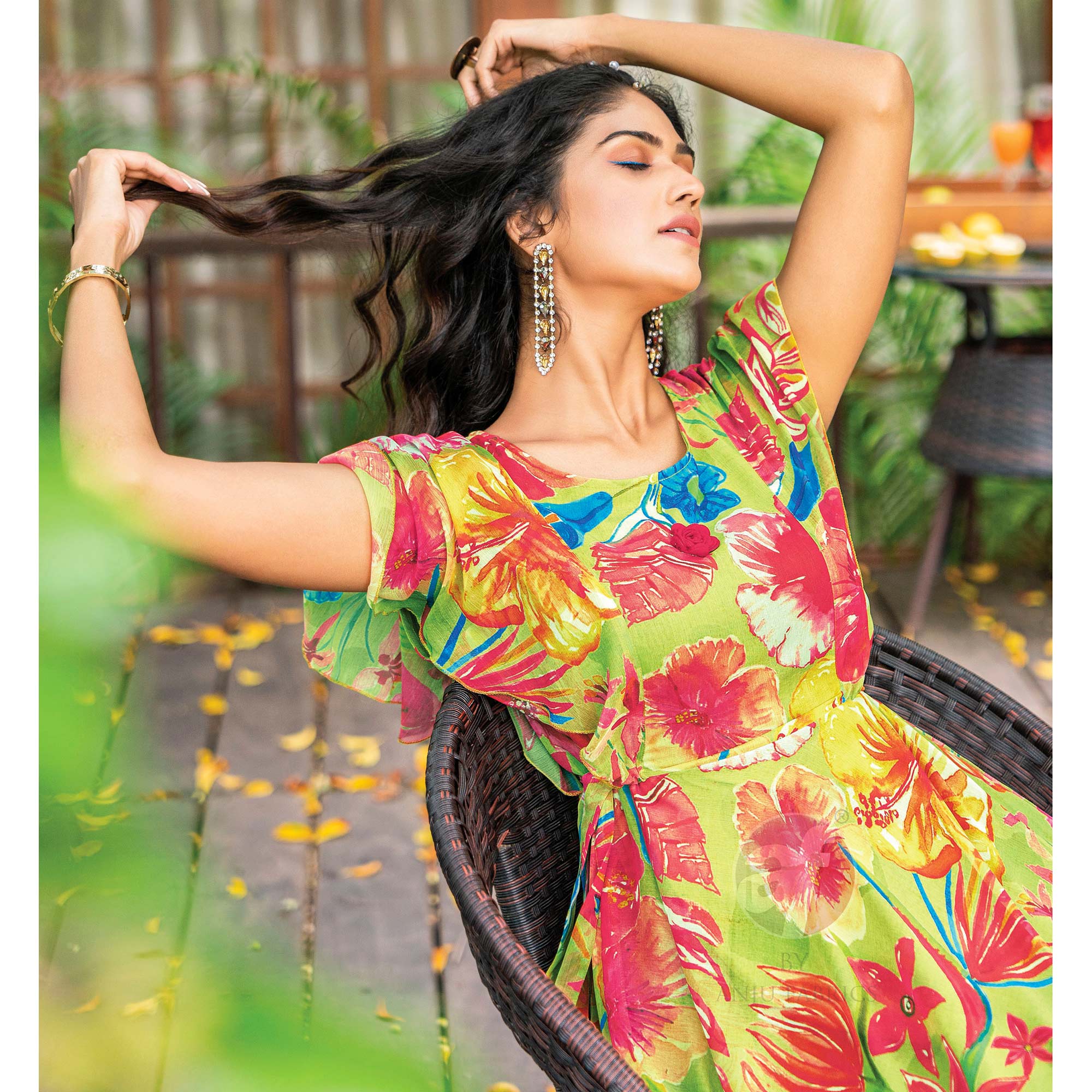 Yellow Digital Floral Printed Chiffon Dress