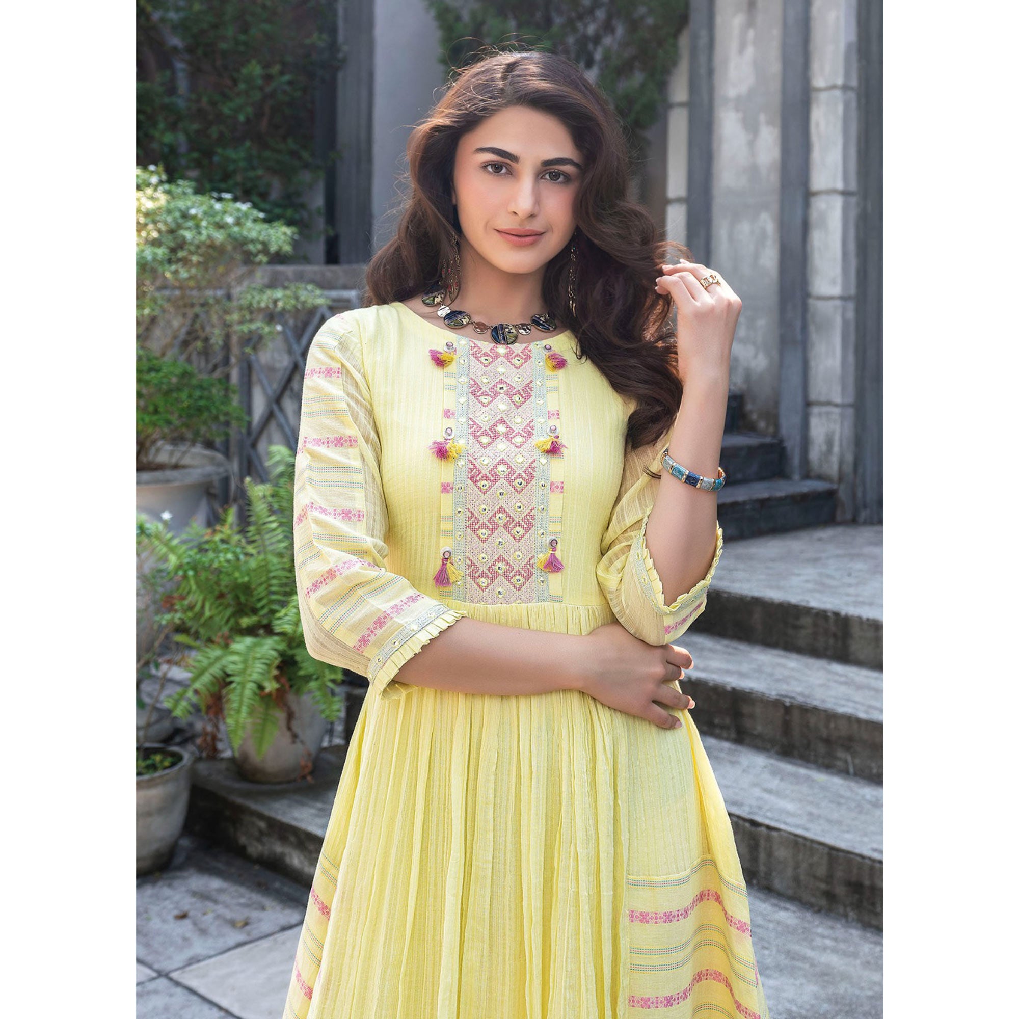 Light Yellow Embroidered Cotton Gown