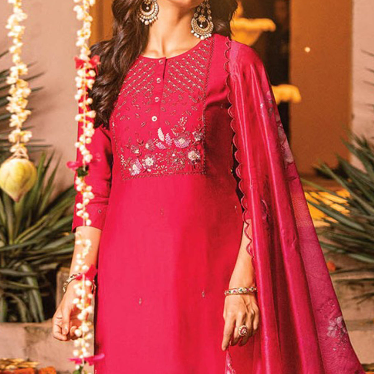 Pink Handwork Embroidered Viscose Salwar Suit