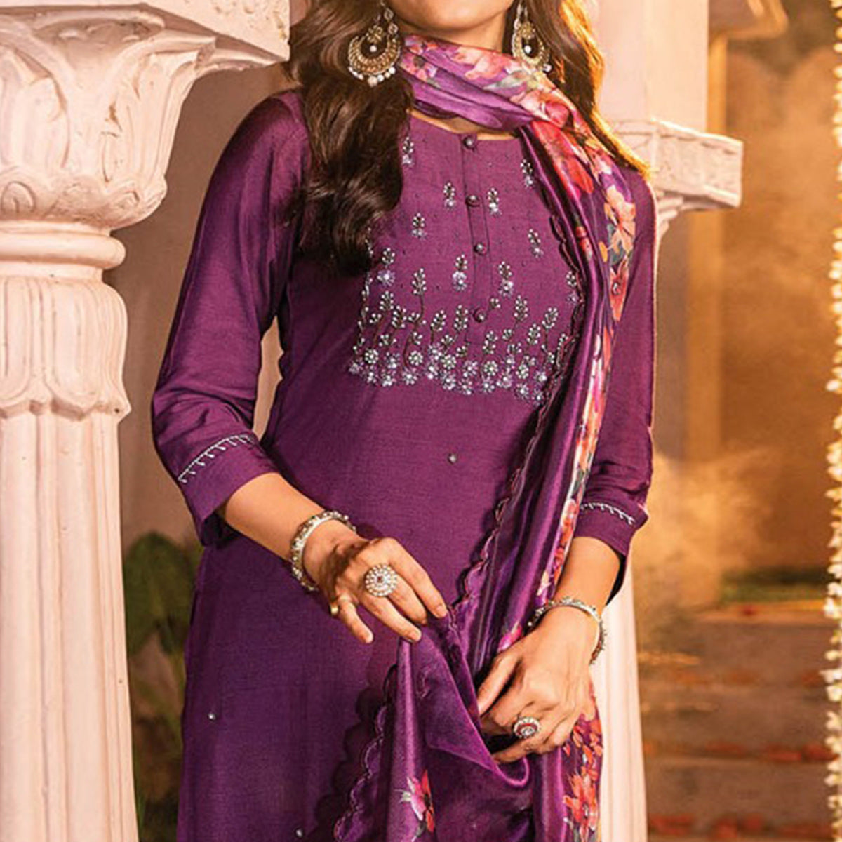 Purple Handwork Embroidered Viscose Salwar Suit